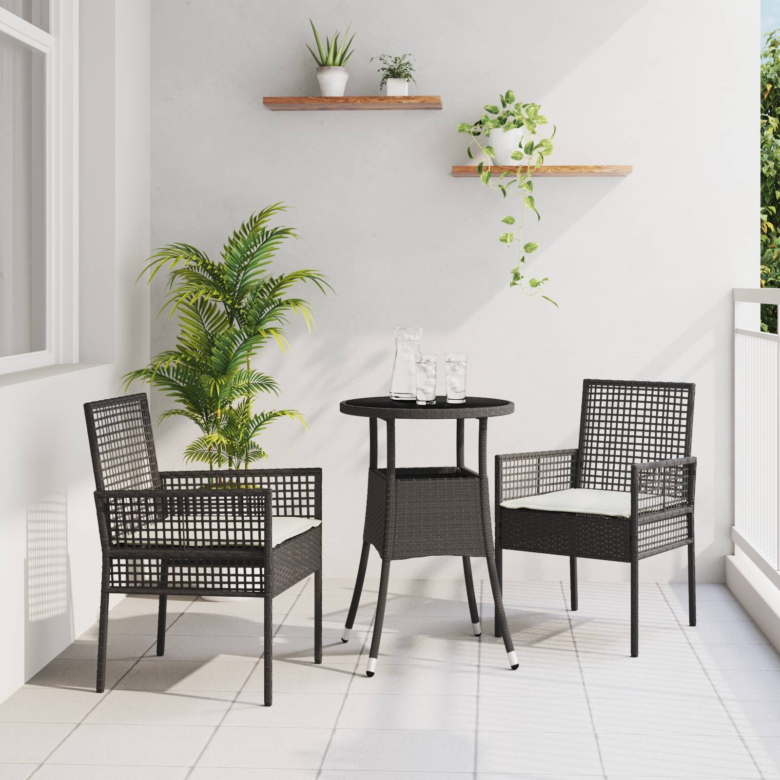 vidaXL 3-tlg. Garten-Essgruppe Schwarz Poly Rattan