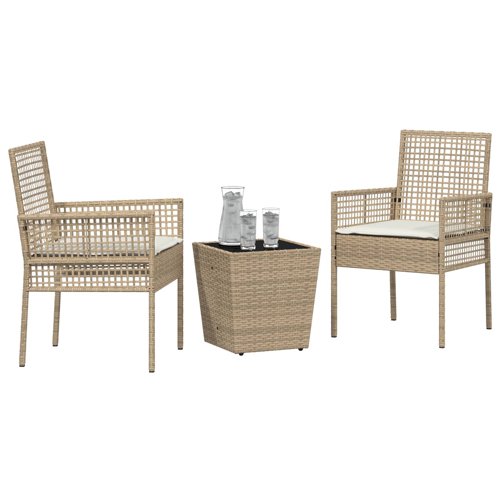 vidaXL 3-tlg. Garten-Bistroset mit Kissen Beige Poly Rattan
