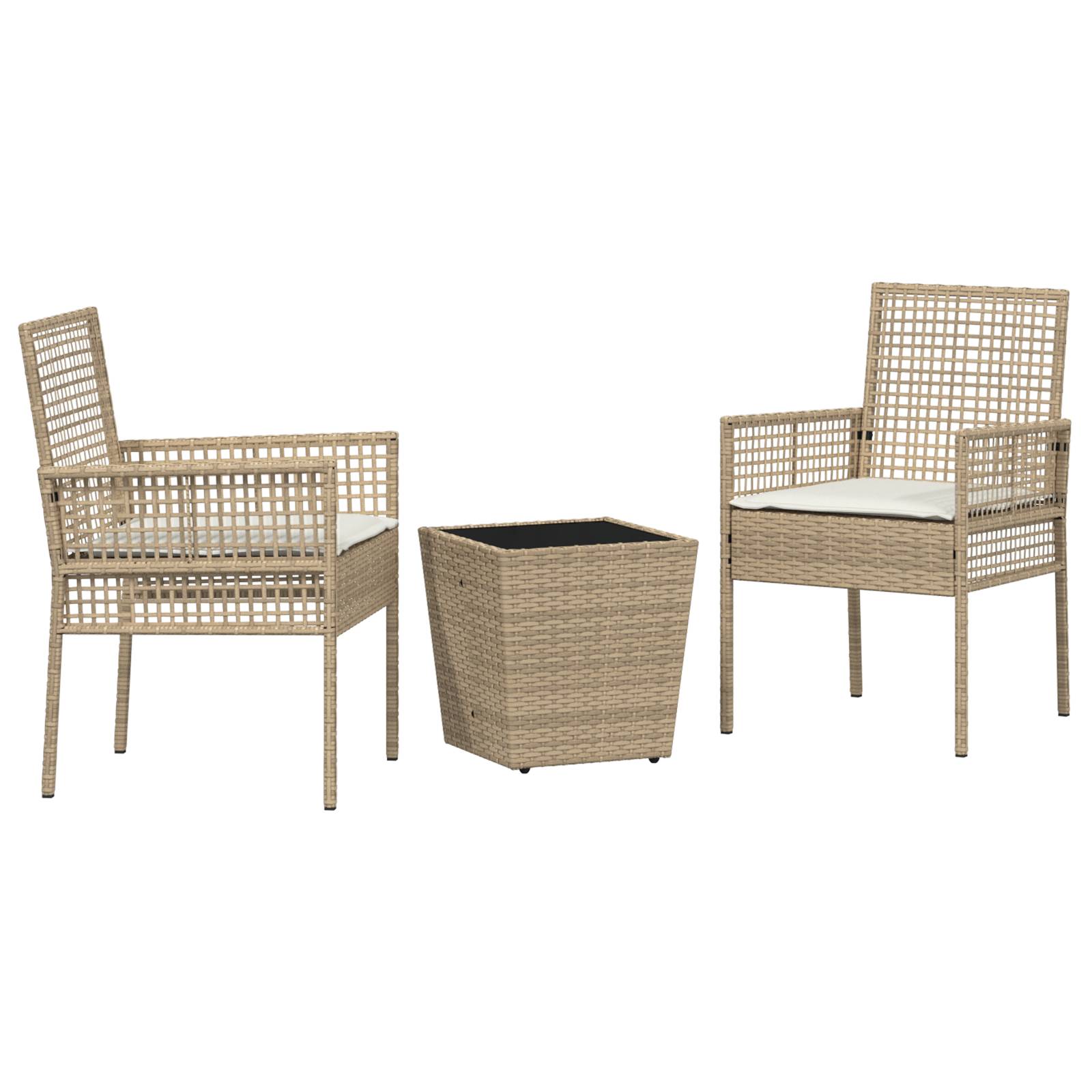 vidaXL 3-tlg. Garten-Bistroset mit Kissen Beige Poly Rattan