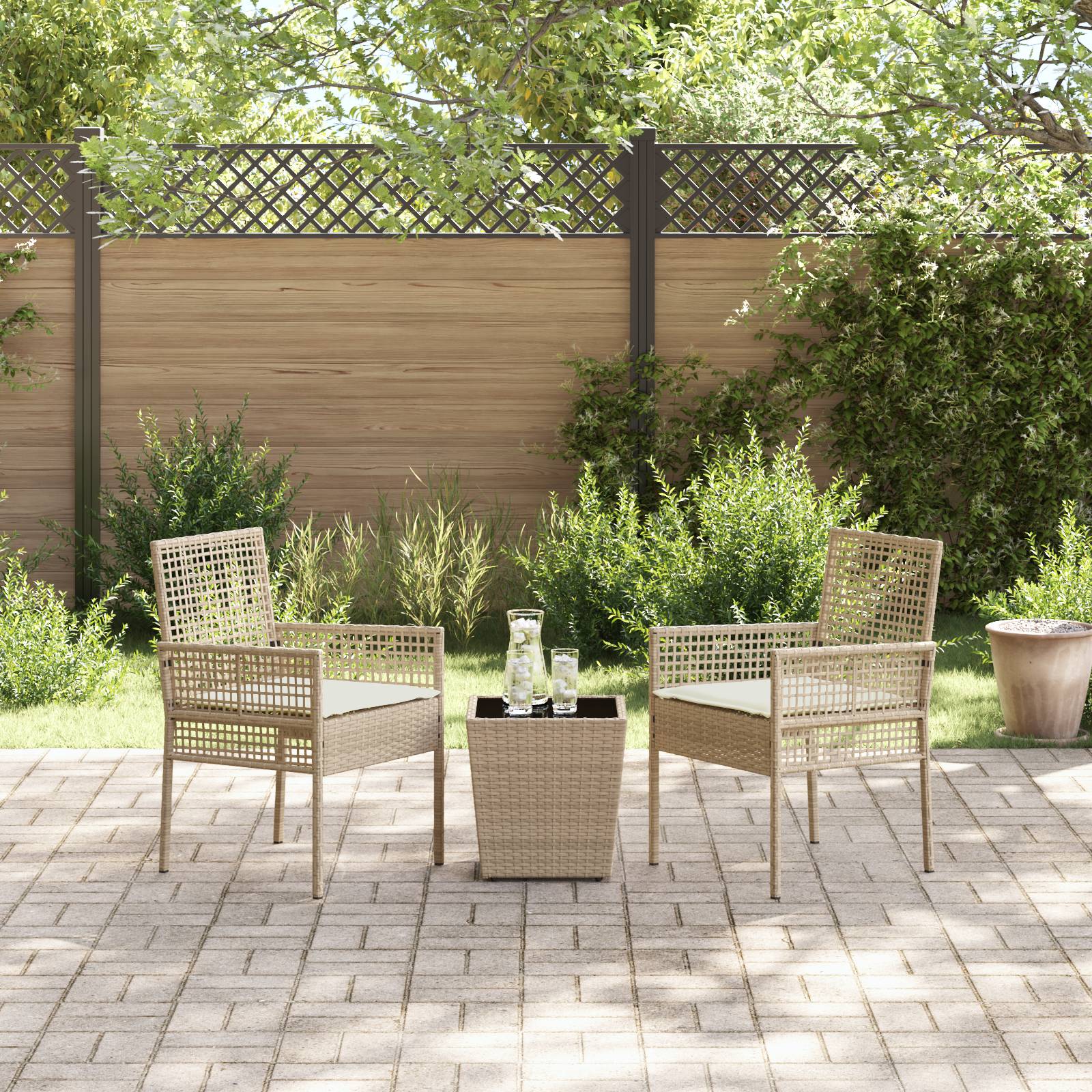 vidaXL 3-tlg. Garten-Bistroset mit Kissen Beige Poly Rattan