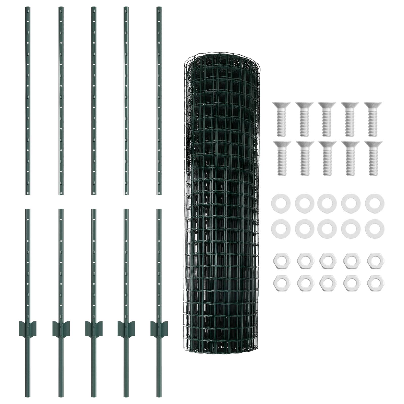 vidaXL Eurozaun mit 5 U-Posts Grün 1,2x10 m Stahl