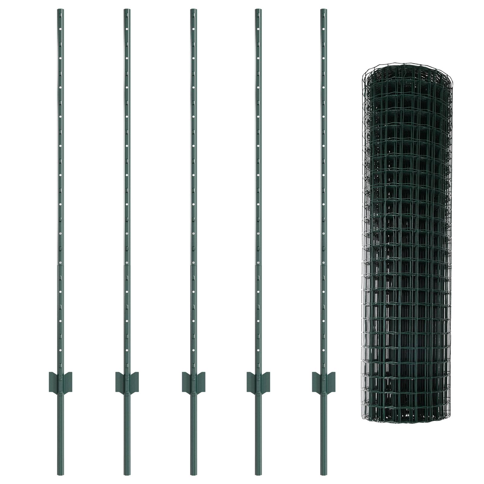 vidaXL Eurozaun mit 5 U-Posts Grün 1,2x10 m Stahl