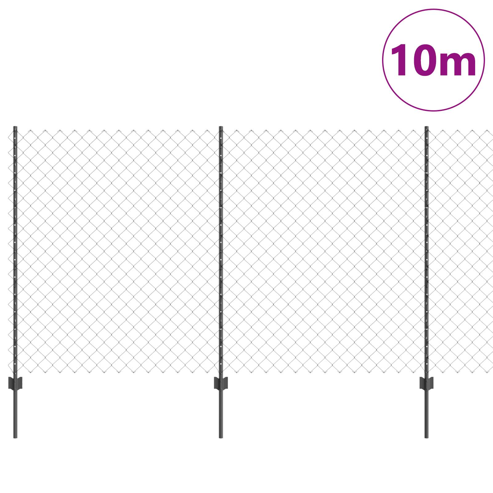 vidaXL Kettenzaun mit 20 U-Posten Grau 1,4x10 m Stahl