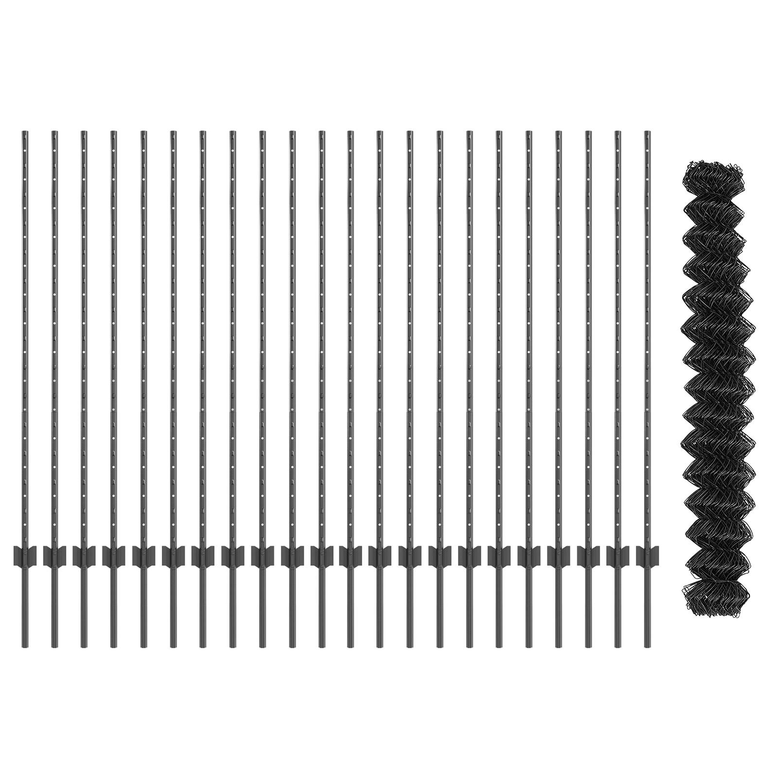 vidaXL Kettengitterzaun mit 44 U-Posts Grau 1.4x25 m Stahl