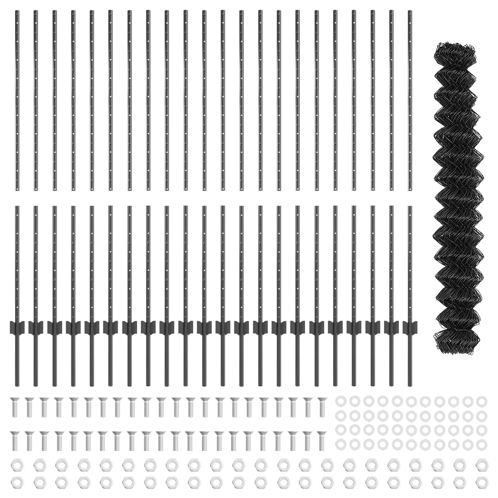 vidaXL Kettengitterzaun mit 44 U-Posts Grau 1.4x25 m Stahl