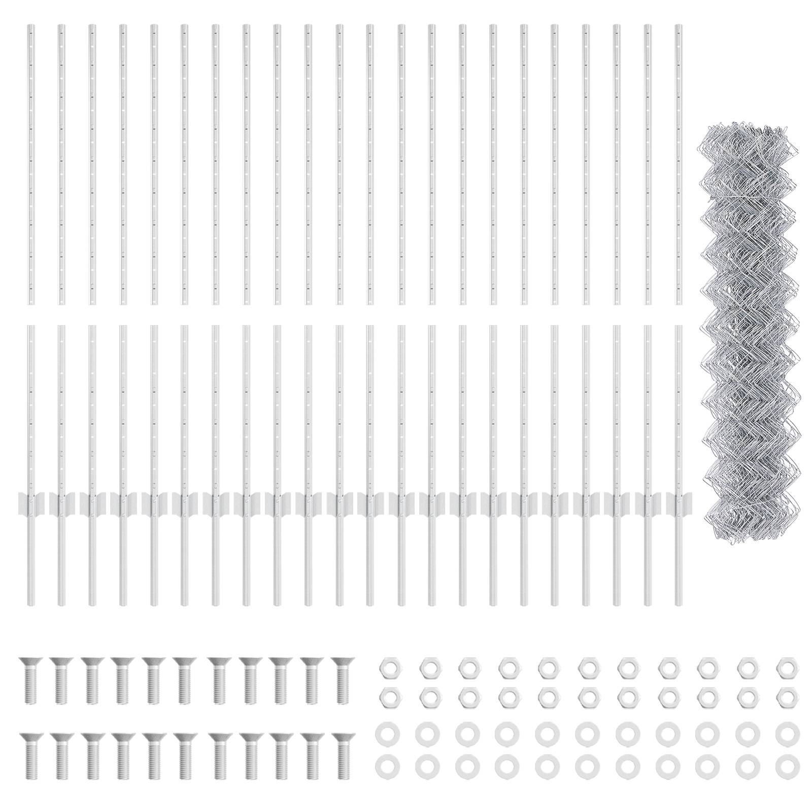 vidaXL Drahtzaun mit 44 U-Pfählen Silber 1.2m x 25m Stahl