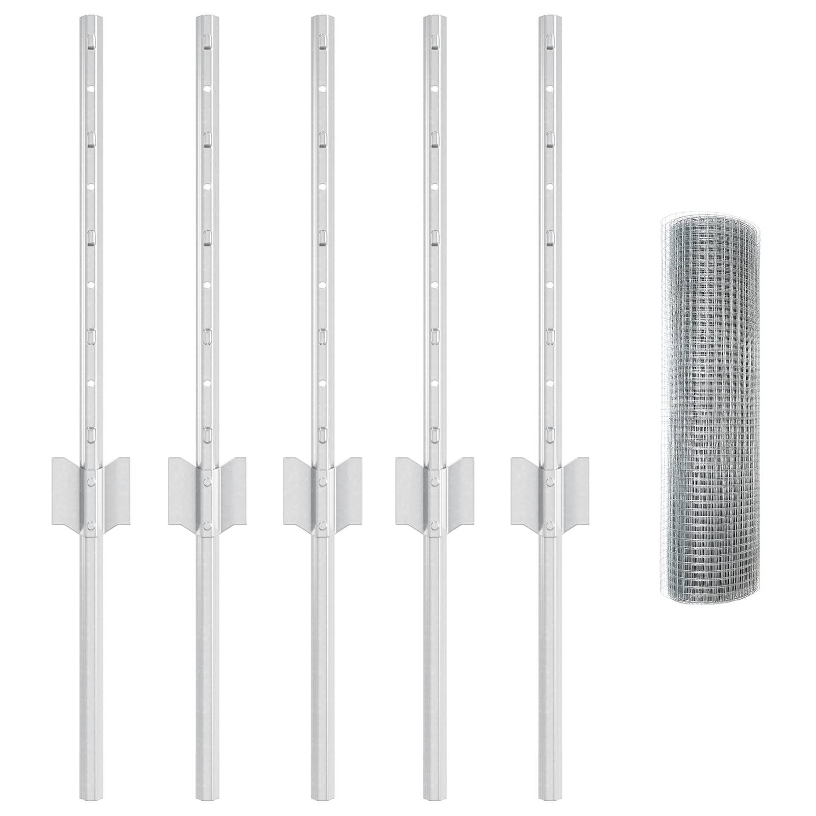 vidaXL Schweißdrahtzaun mit 5 U-Posts Silber 0,4x10 m Stahl