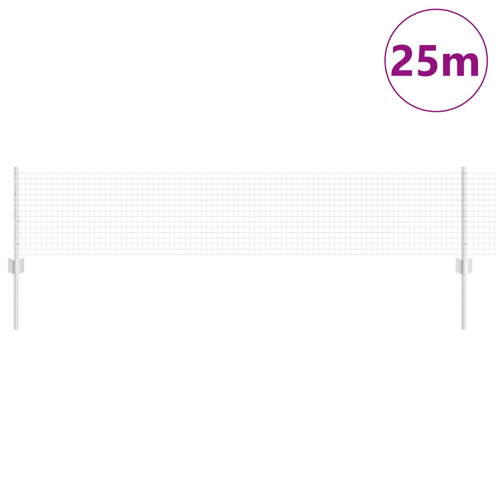 vidaXL Geknoteter Drahtzaun mit 11 U-Pfosten Silber 0.4x25 m Stahl