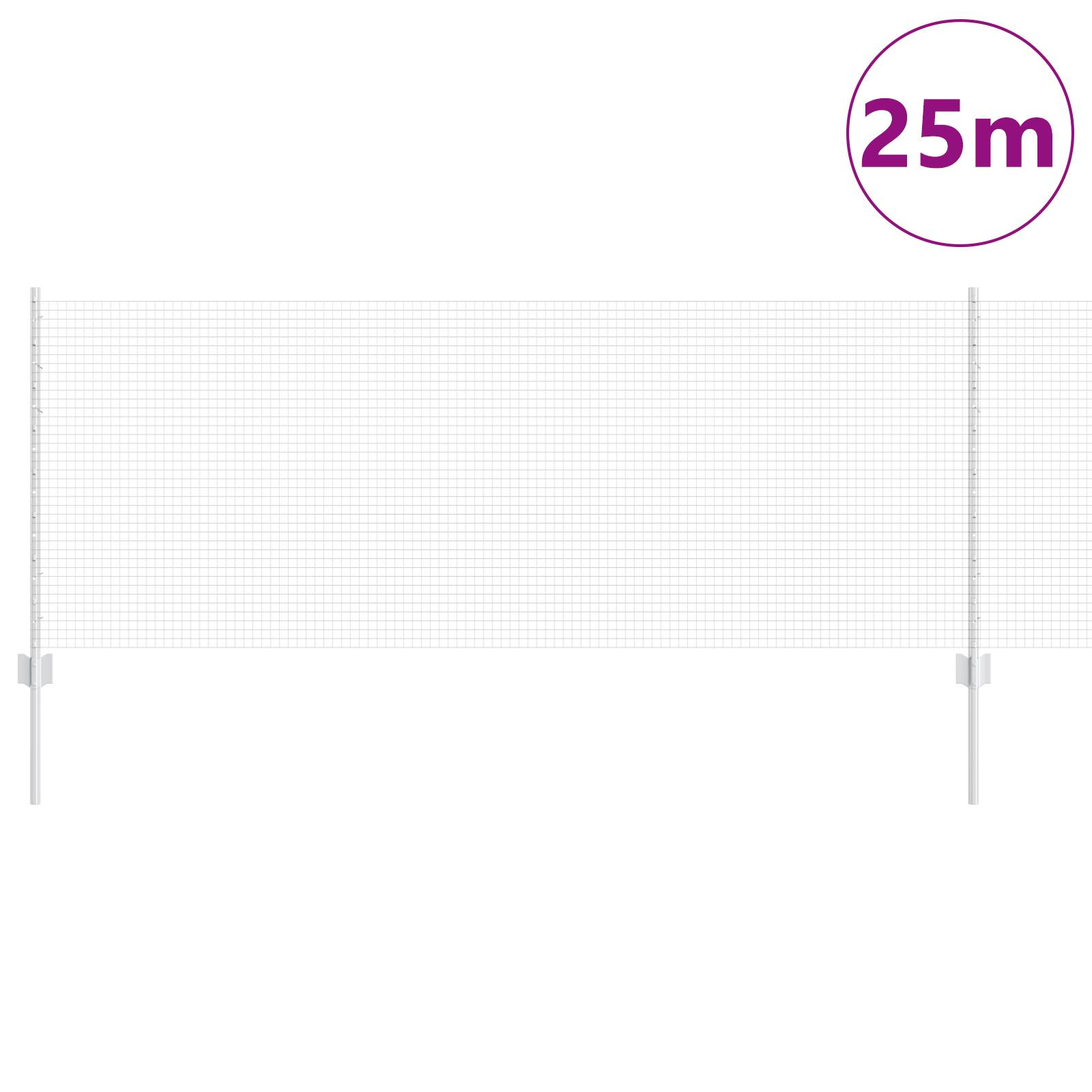vidaXL Schweißdrahtzaun mit 11 U-Posts Silber 0,8 x 25 m Stahl