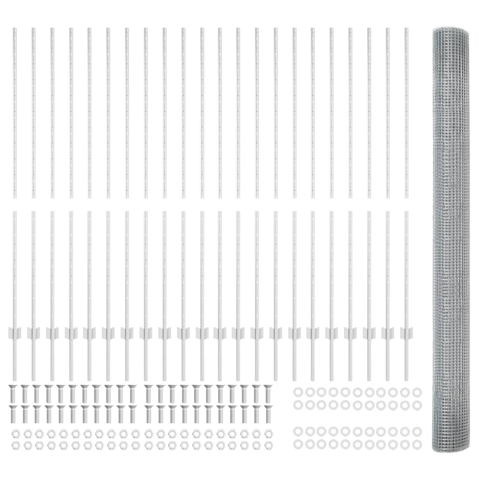 vidaXL Schweißdrahtzaun mit 44 U-Posten Silber 1,5x50 m Stahl