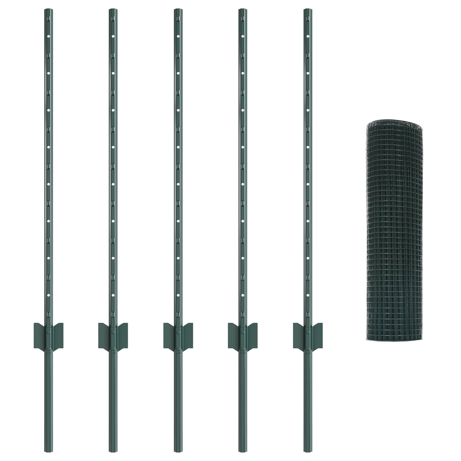 vidaXL Schweißdrahtzaun mit 5 U-Posts Grün 0.8x10 m Stahl