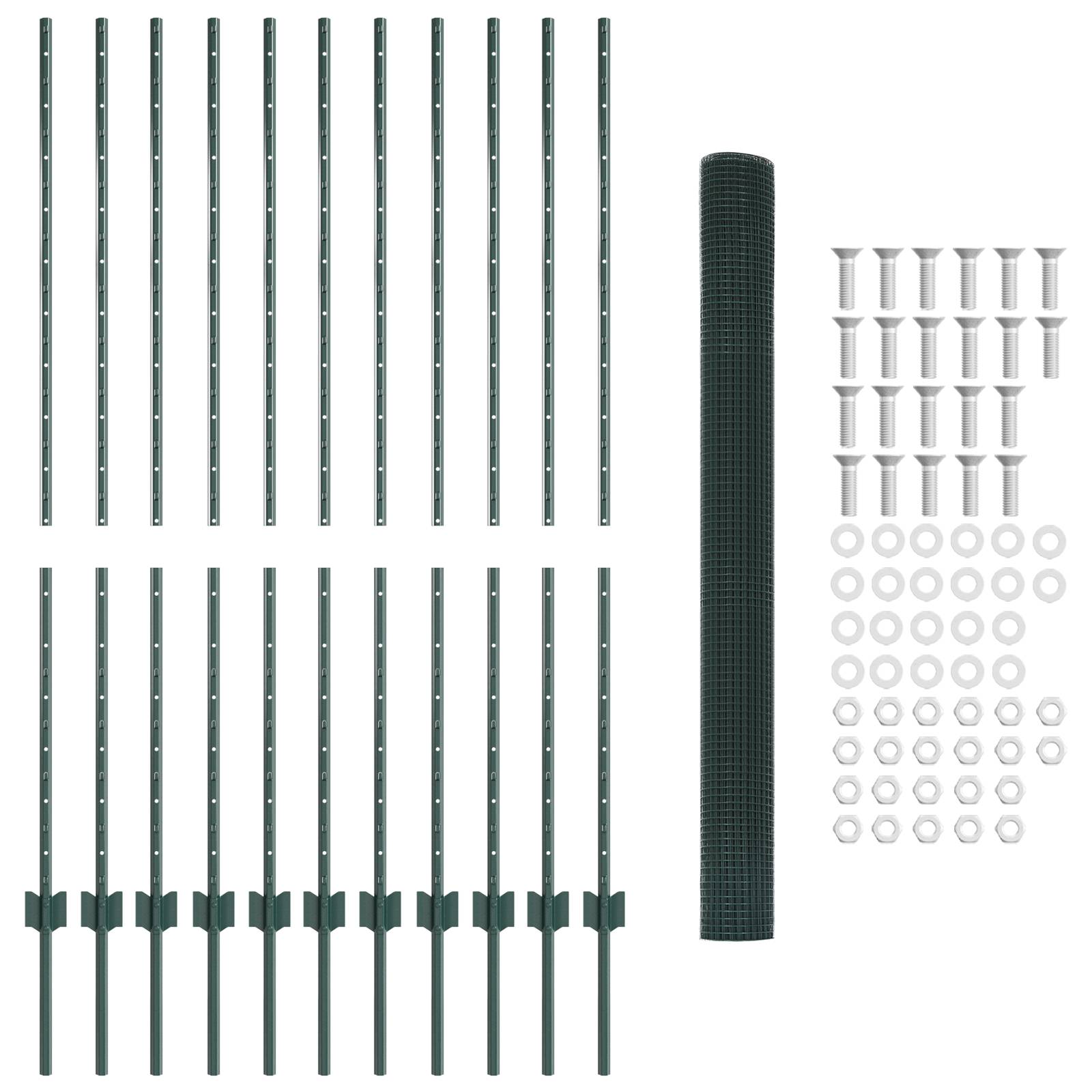 vidaXL Schweißdrahtzaun mit 11 U-Posten Grün 1.4x25 m Stahl