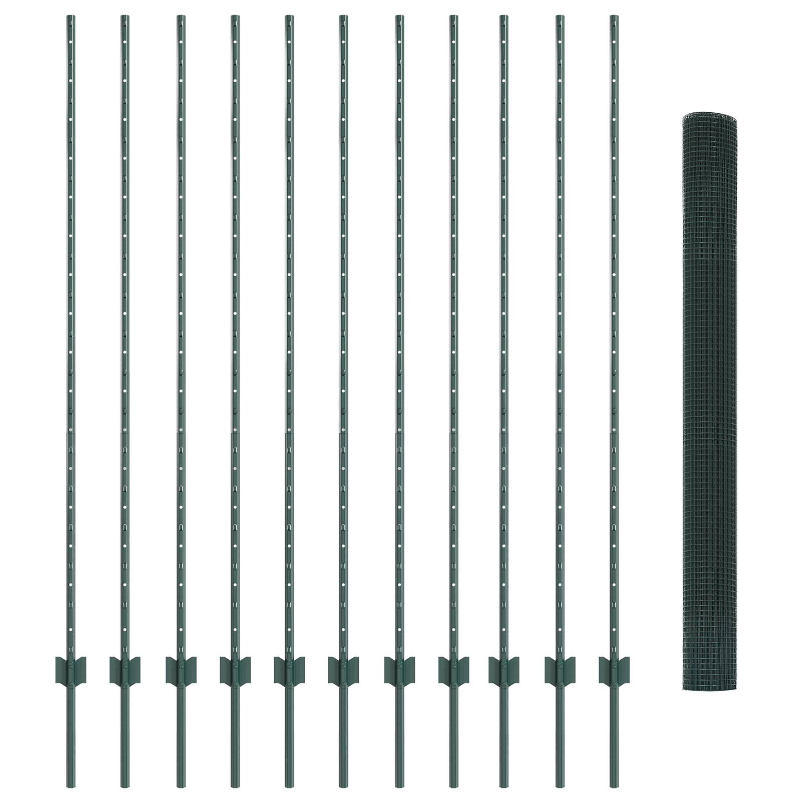 vidaXL Geschweißter Drahtzaun mit 11 U-Pfosten Grün 1,5x25 m Stahl