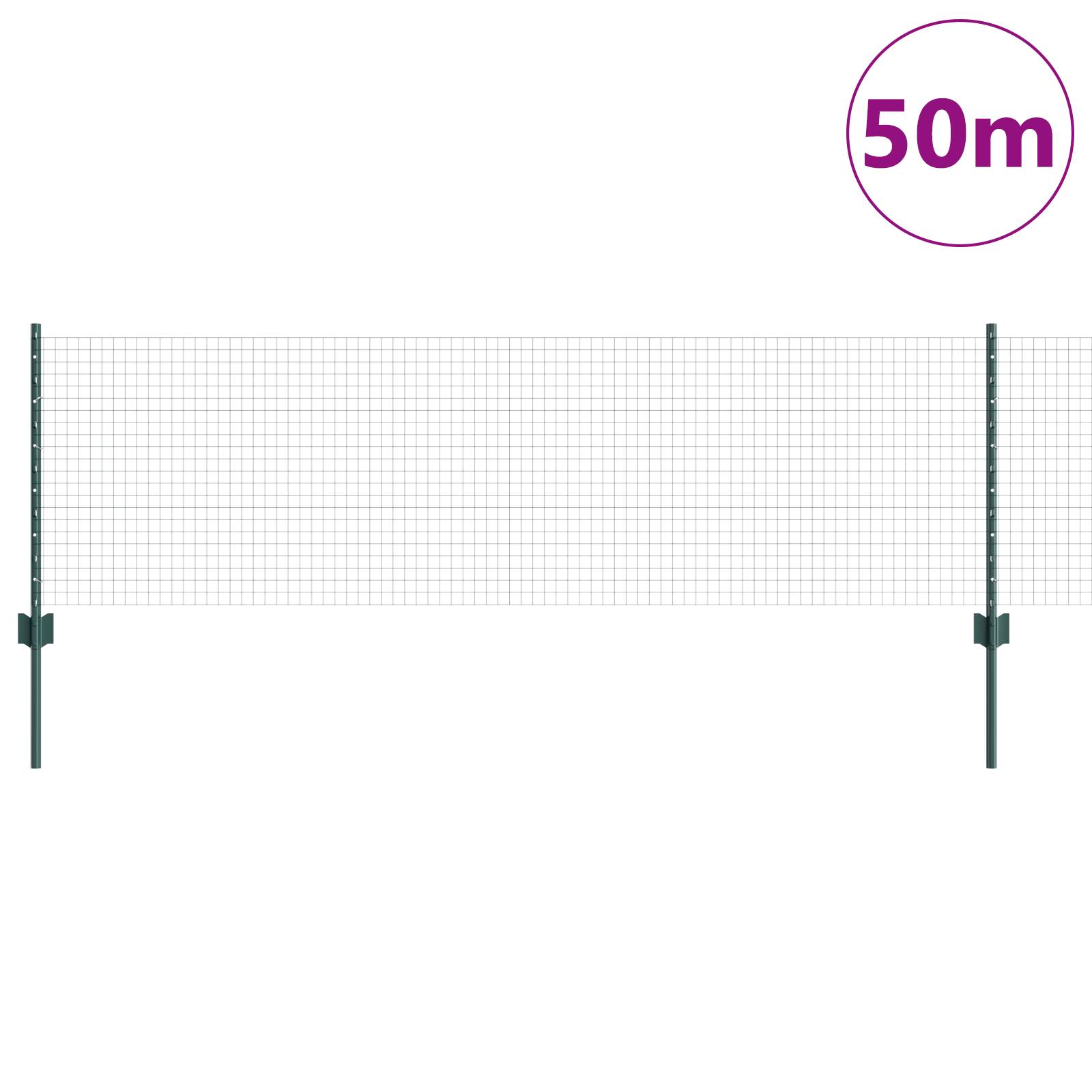 vidaXL geschweißter Drahtzaun mit 22 U-Stäben Grün 0,6x50 m Stahl
