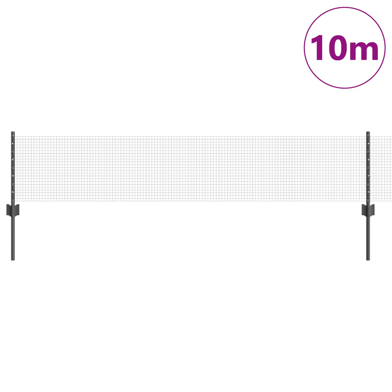 vidaXL geschweißter Drahtzaun mit 5 U-Stützen Grau 0.4x10 m Stahl