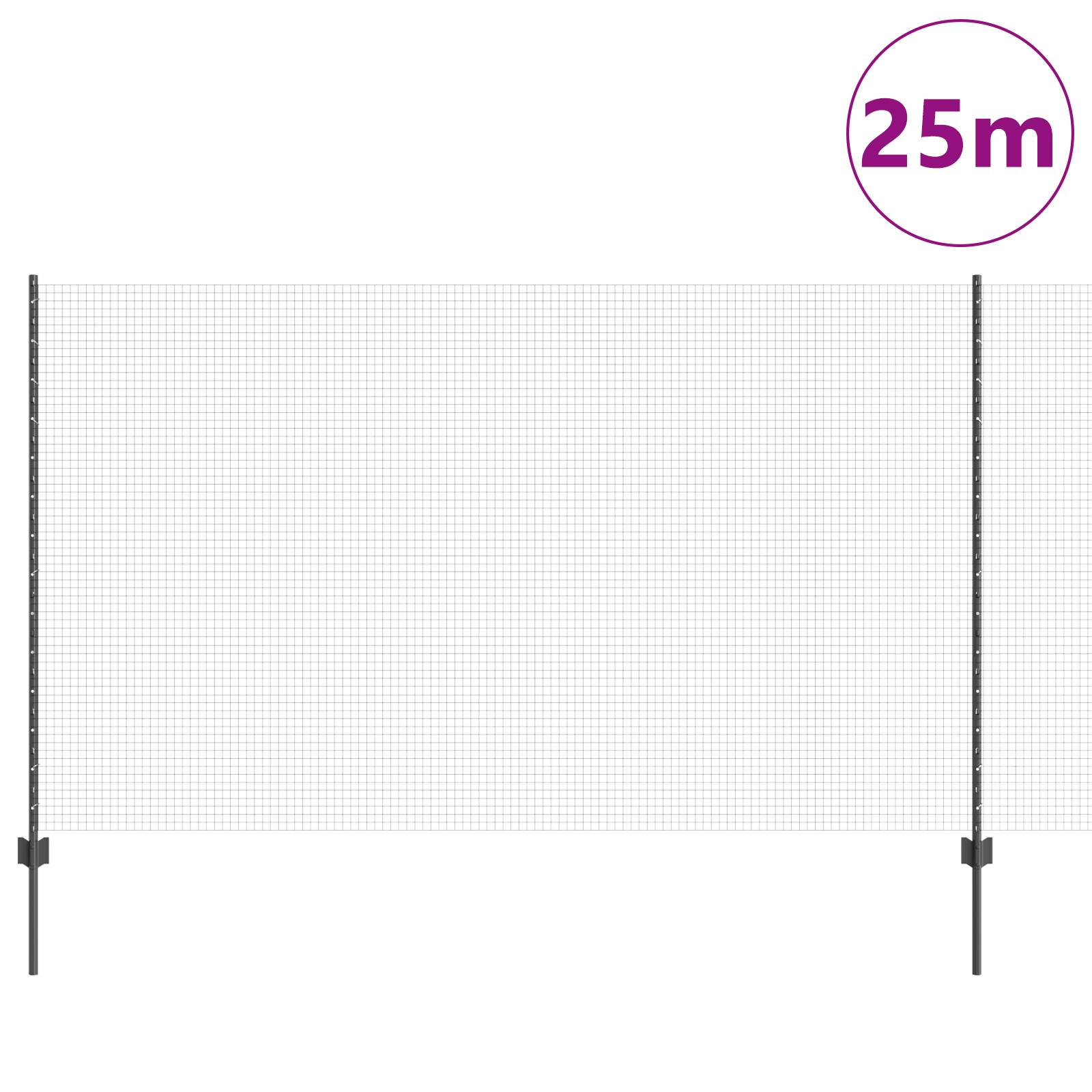 vidaXL Schweißdrahtzaun mit 22 U-Pfosten Grau 1.4x25 m Stahl