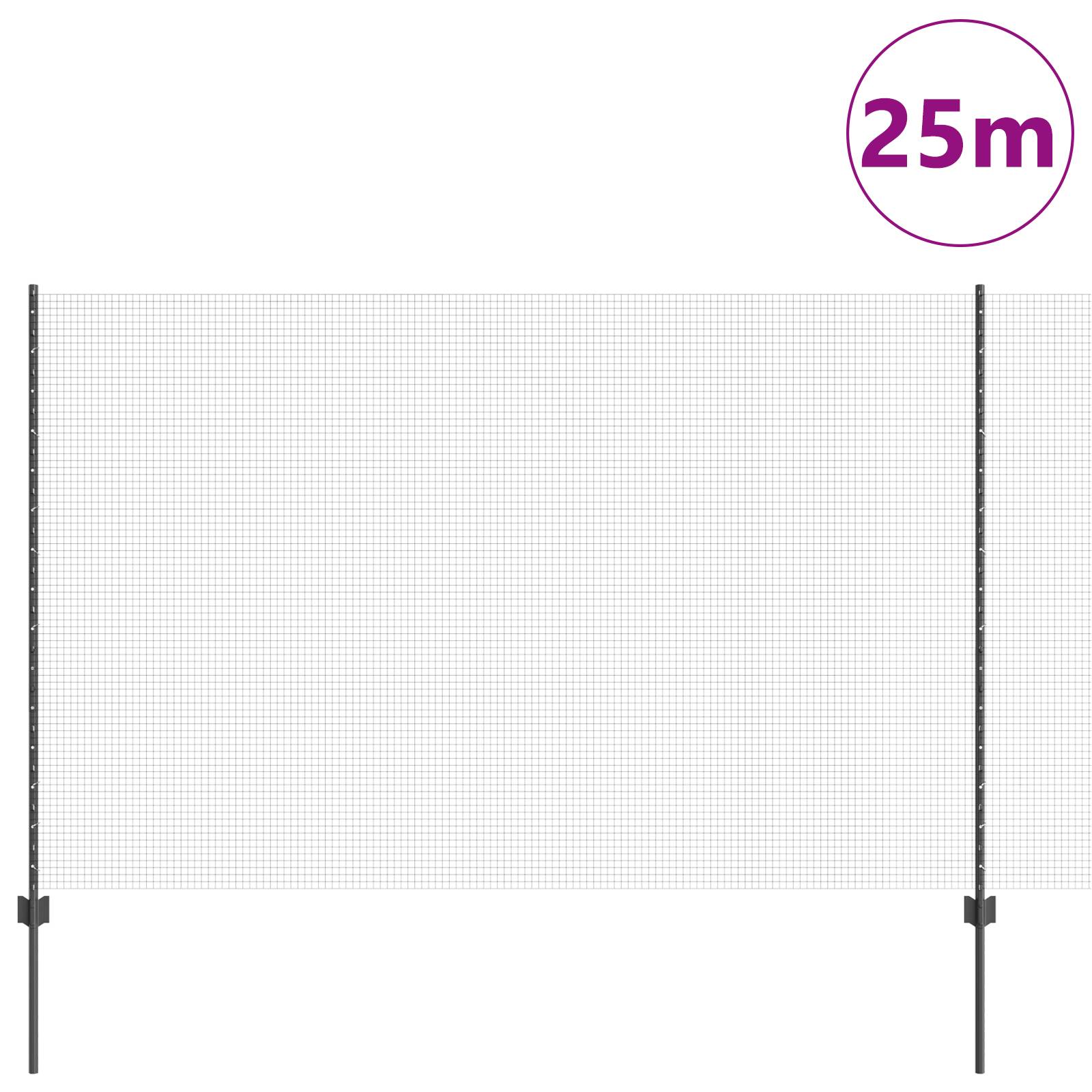 vidaXL Schweißdrahtzaun mit 22 U-Pfosten Grau 1.5x25 m Stahl