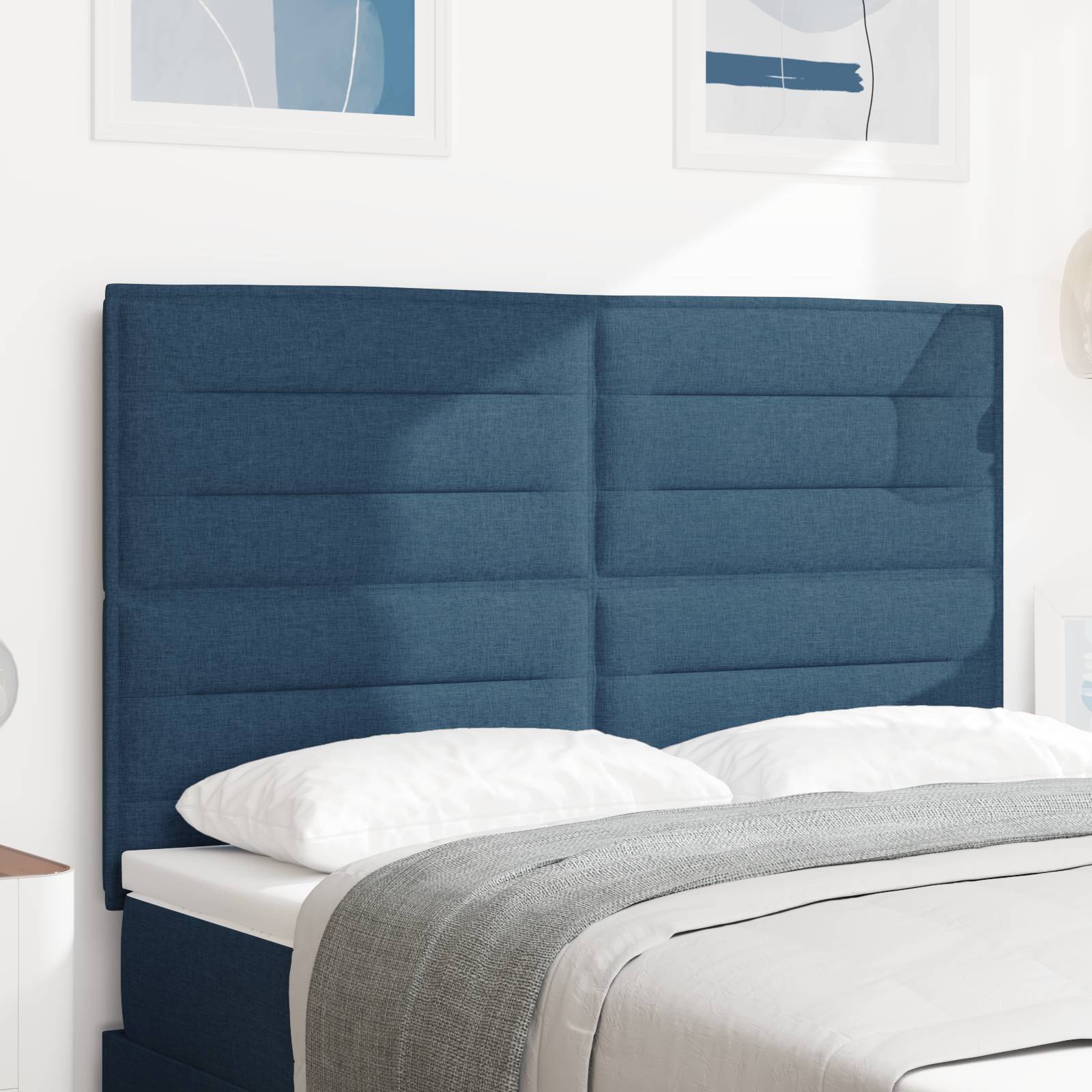 vidaXL LED Kopfteil Linien-Design Blau 80 cm Stoff