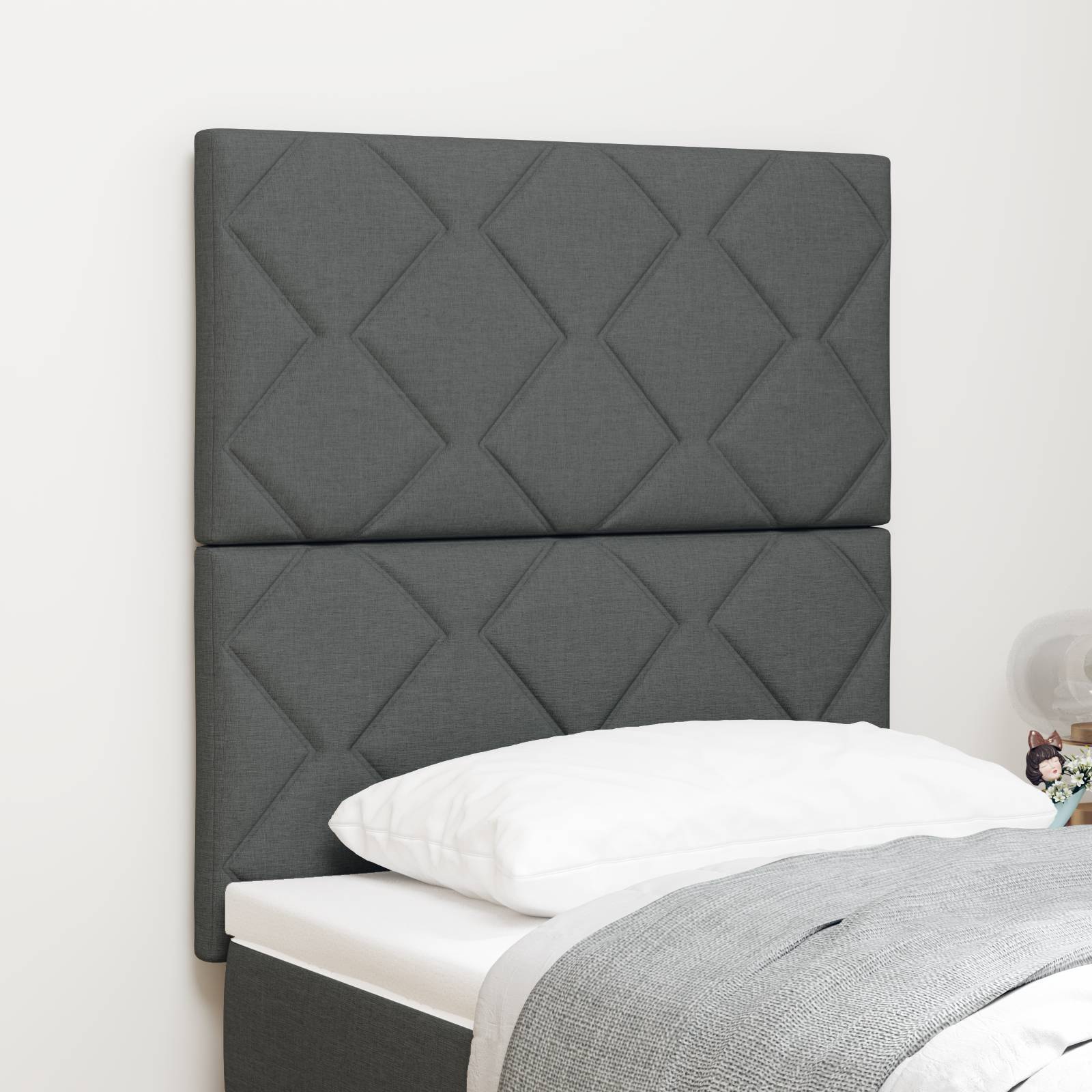 vidaXL LED Kopfteil Rautenmuster Dunkelgrau 80 cm Stoff