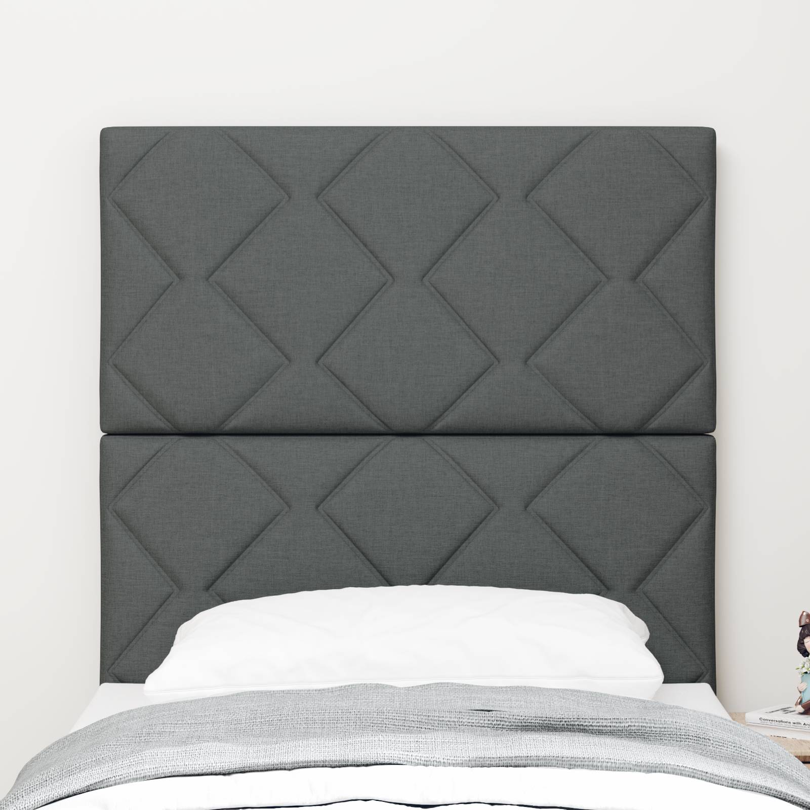 vidaXL LED Kopfteil Rautenmuster Dunkelgrau 80 cm Stoff