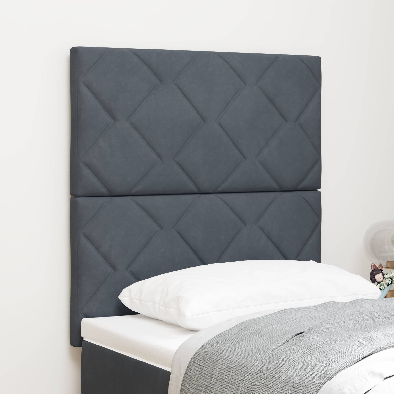vidaXL Dunkelgrau Samt Kopfteil mit Diamantblöcken - 80 cm