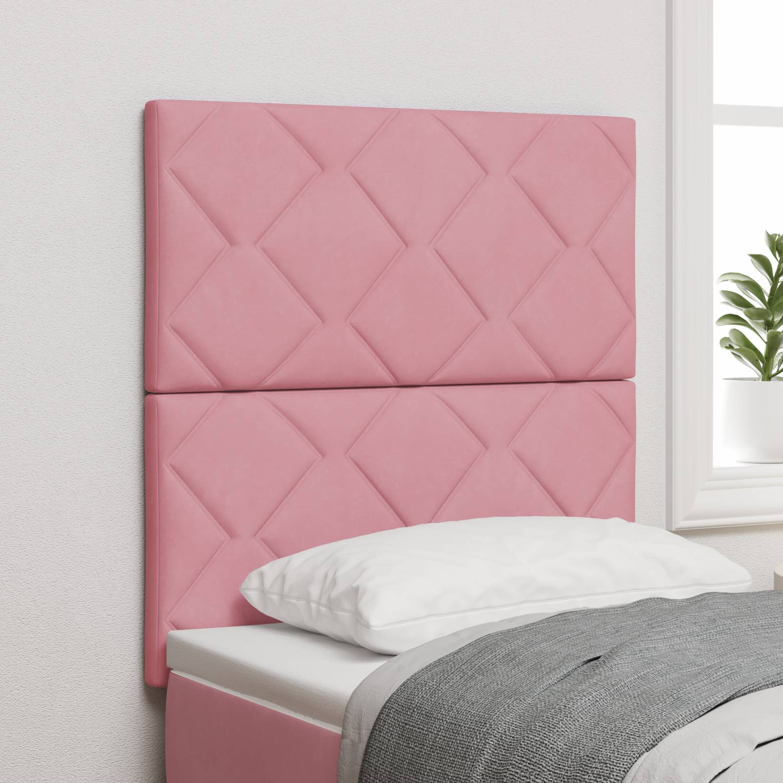 vidaXL Rosa Samt Kopfteil - 80 cm im Diamantblockdesign