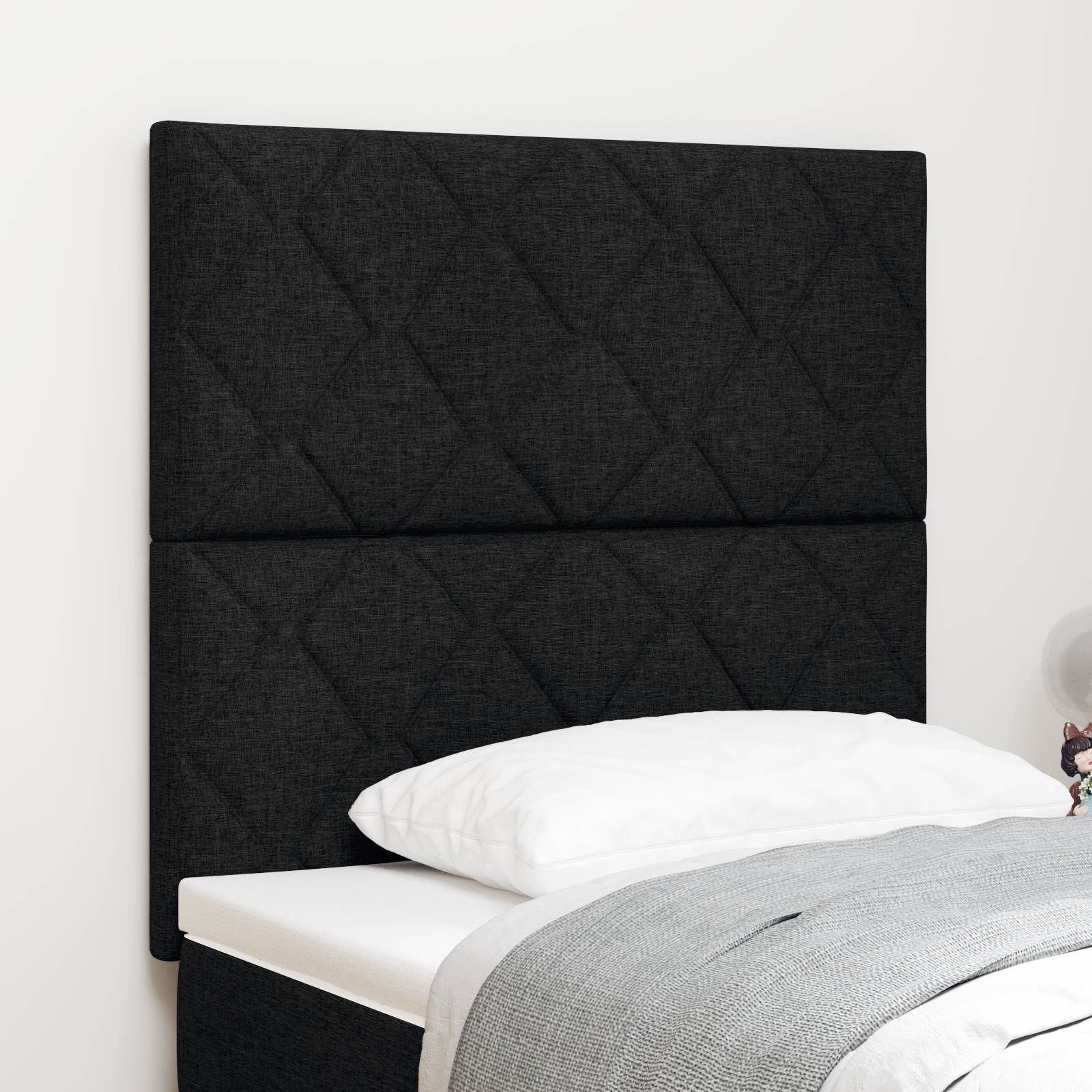 vidaXL LED Kopfteil Rautenmuster Schwarz 100 cm Stoff