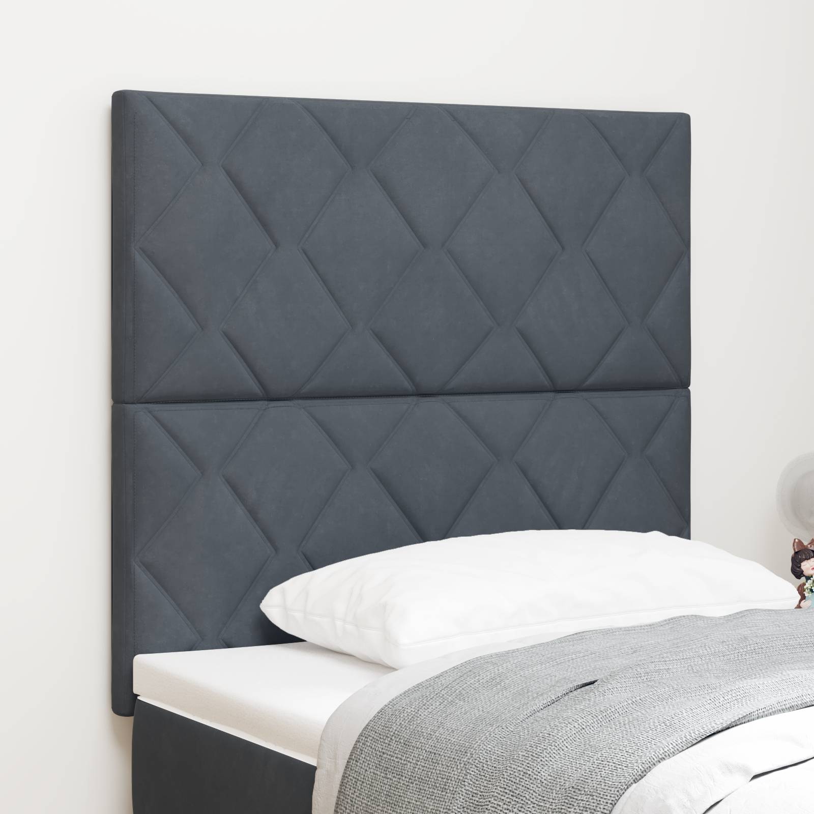 vidaXL LED Kopfteil Diamantblocks Design Dunkelgrau 90 cm Samt