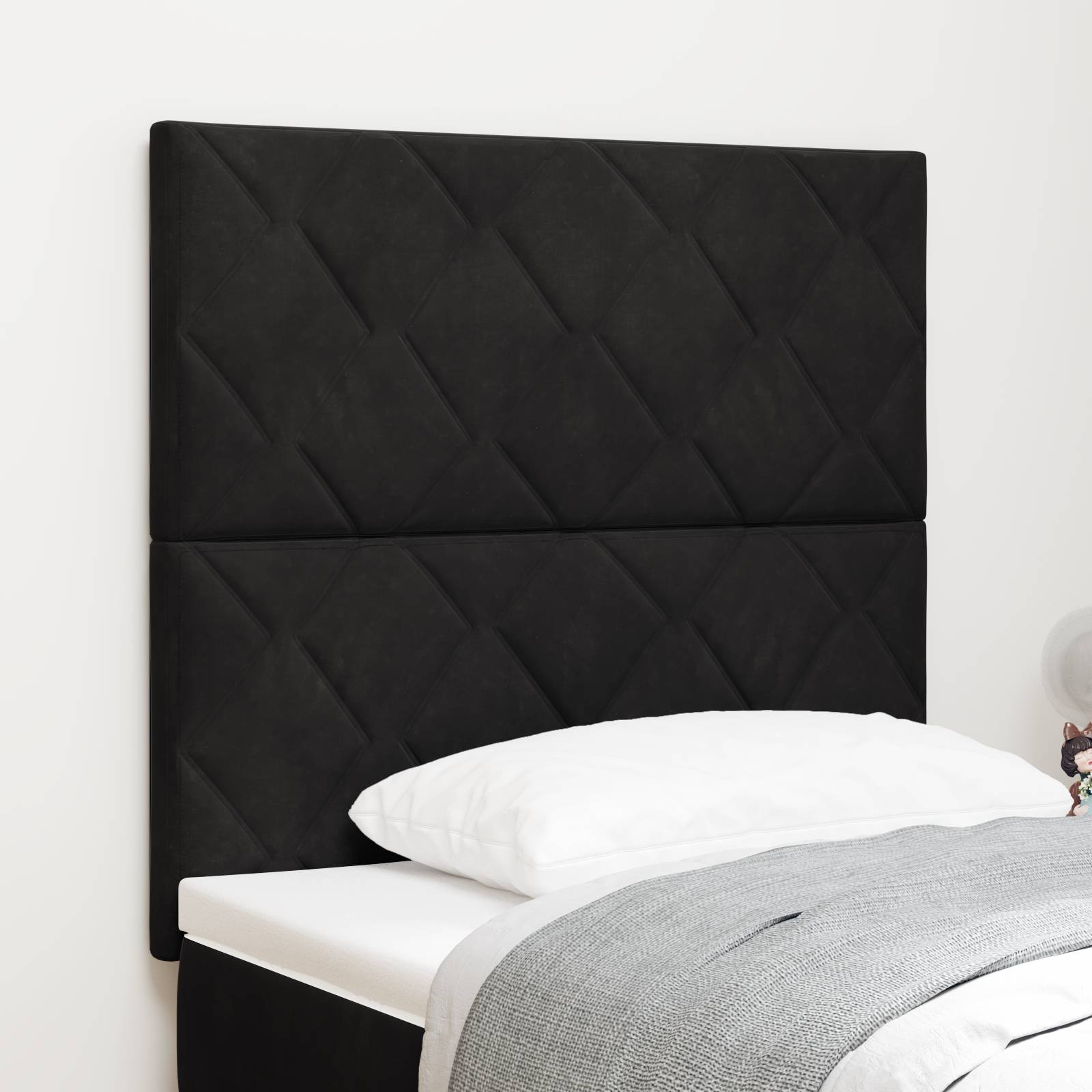 vidaXL LED Kopfteil Diamantblock Design Schwarz 90 cm Samt