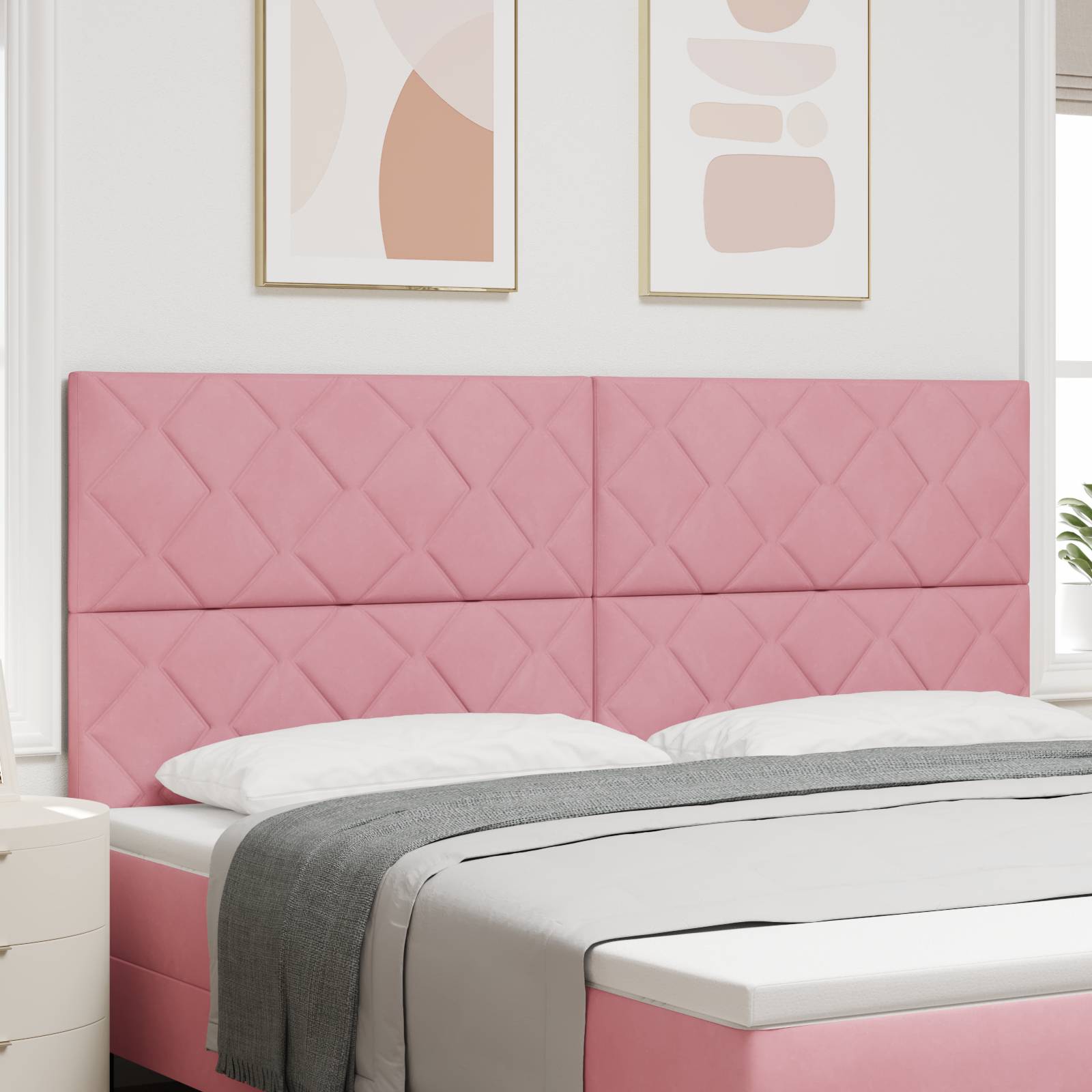 vidaXL Kopfteil Diamantblock Design Rosa 200 cm Samt