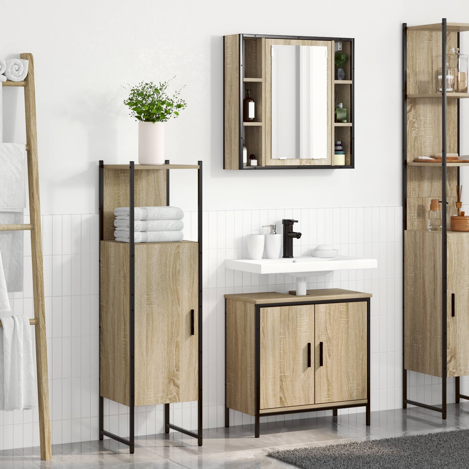 vidaXL 3-teilige Badezimmermöbel Set Sonoma Eiche Sperrholz