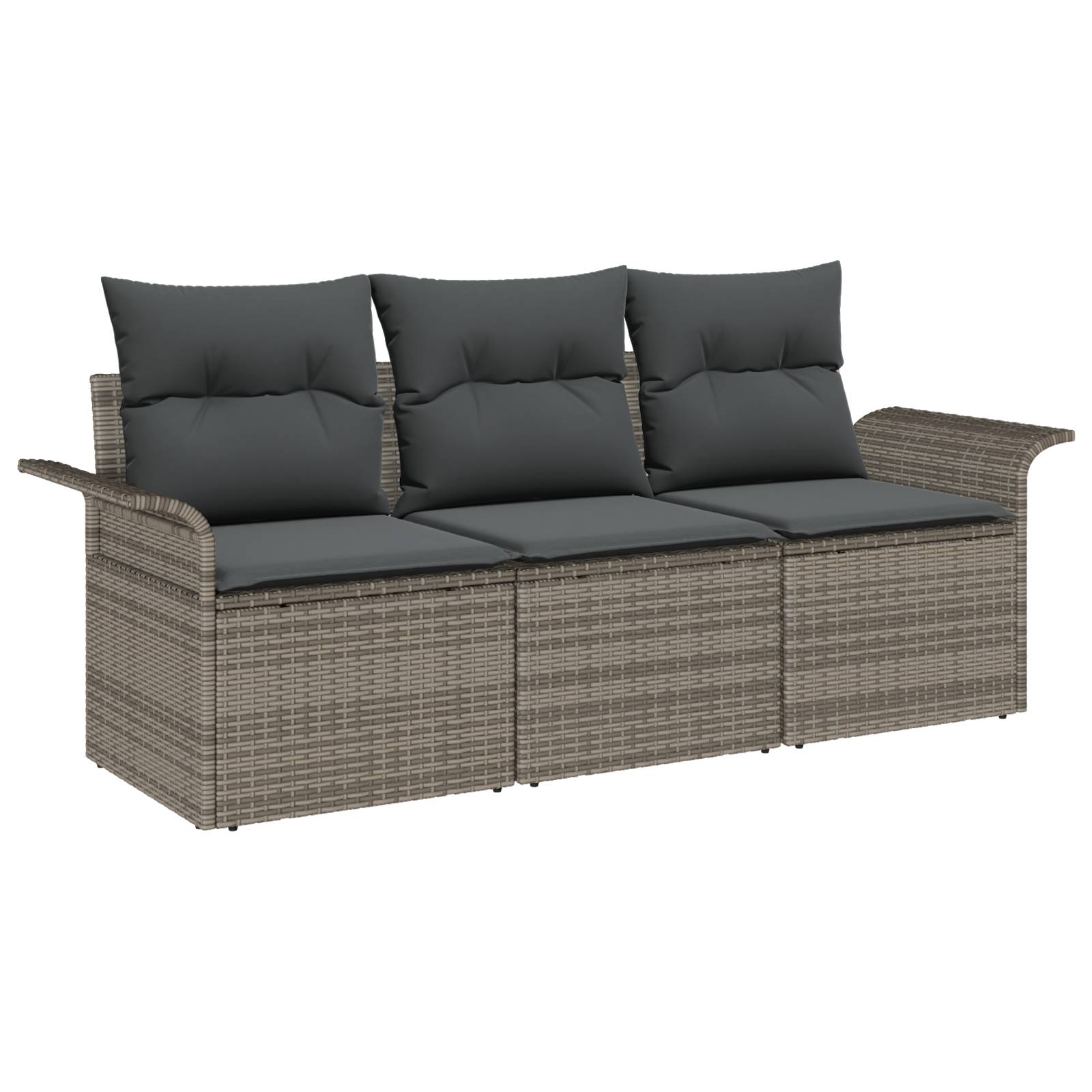 vidaXL 3-teiliges Garten-Sofa-Set mit Kissen in Grau aus Poly-Rattan