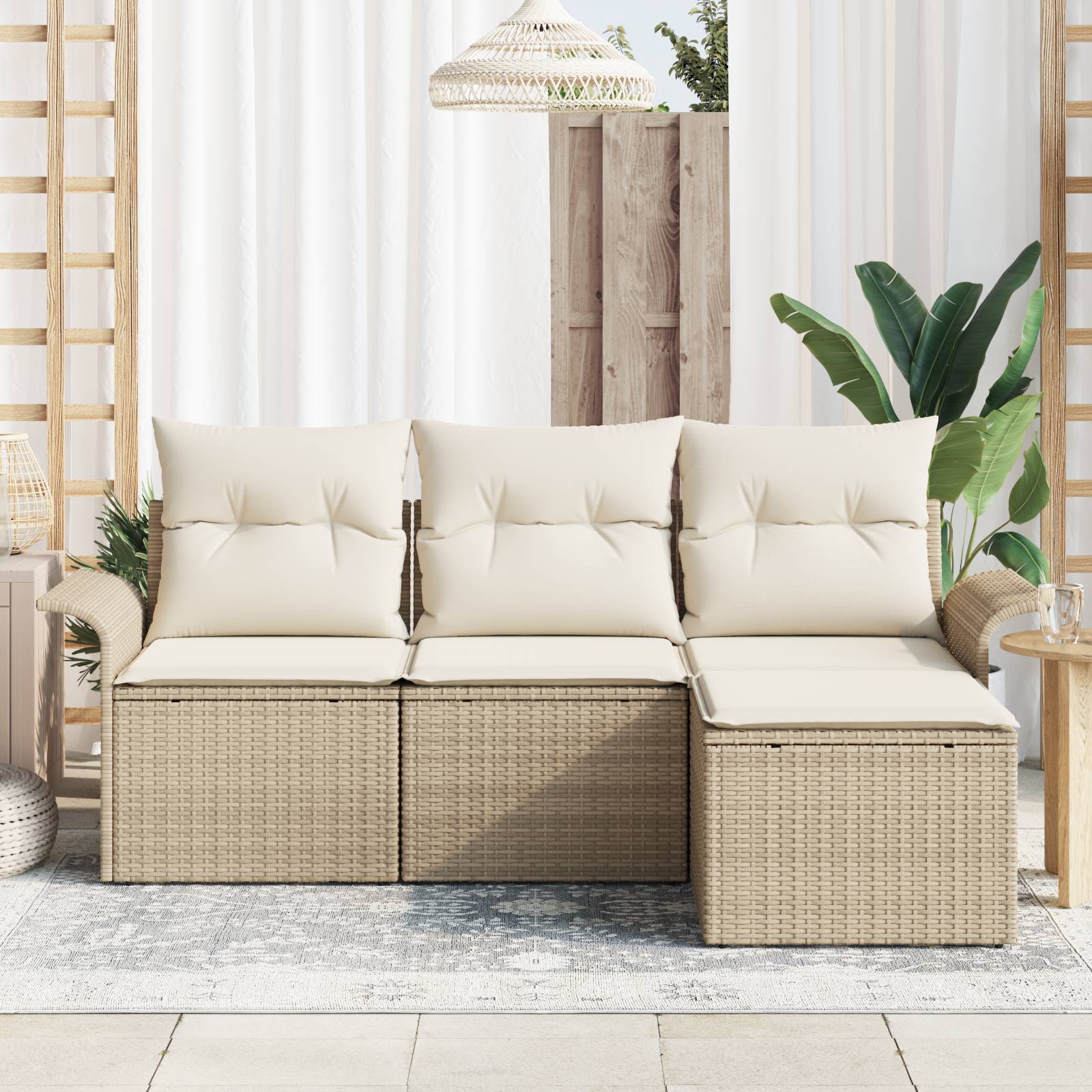 vidaXL 4-teiliges Garten Sofa Set mit Kissen Beige Poly Rattan