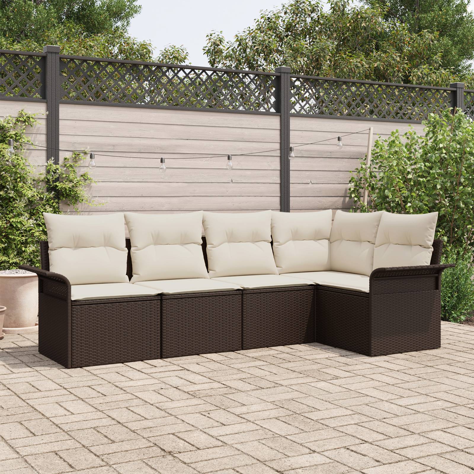 vidaXL 5-teiliges Garten Sofa Set mit Kissen Braun Poly Rattan