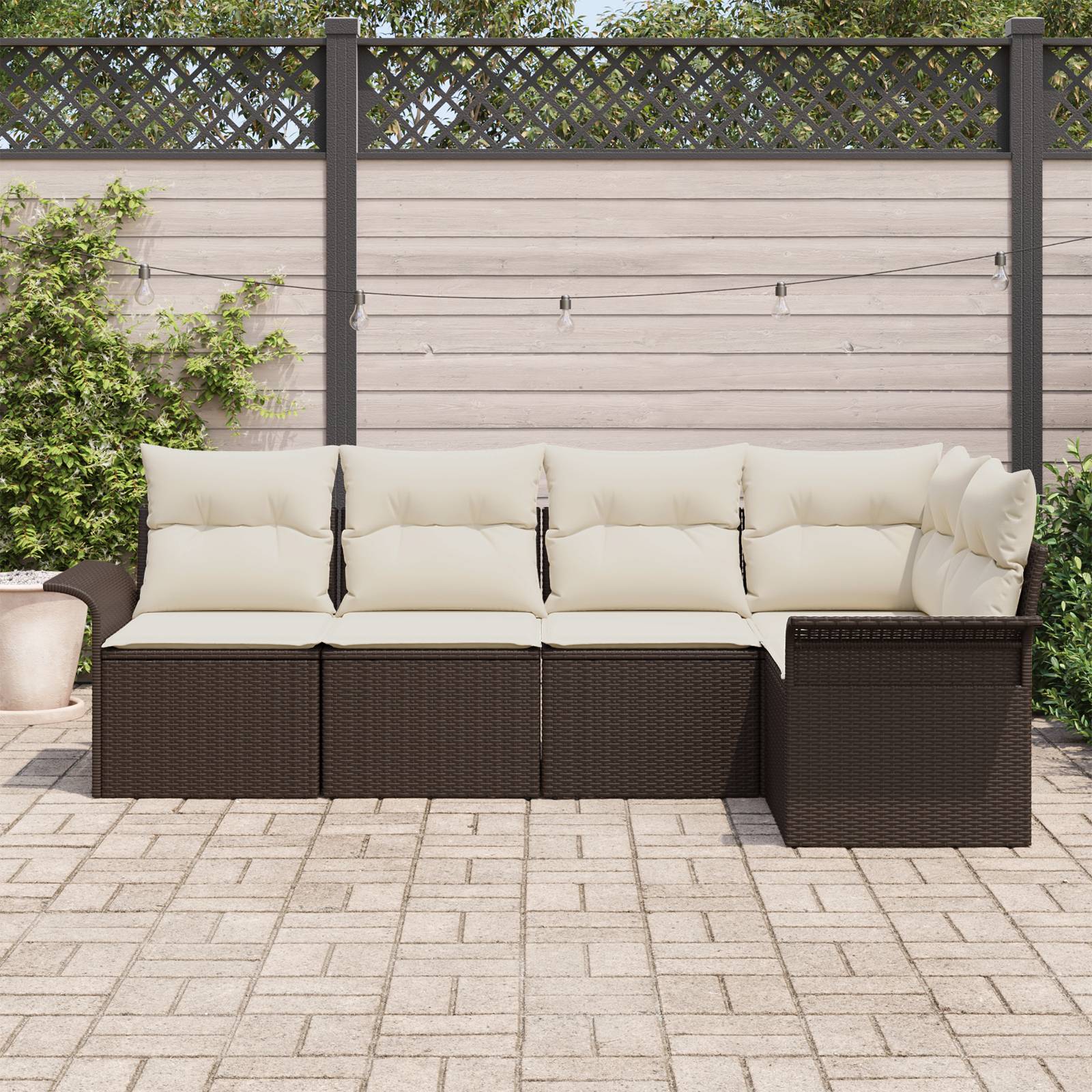 vidaXL 5-teiliges Garten Sofa Set mit Kissen Braun Poly Rattan