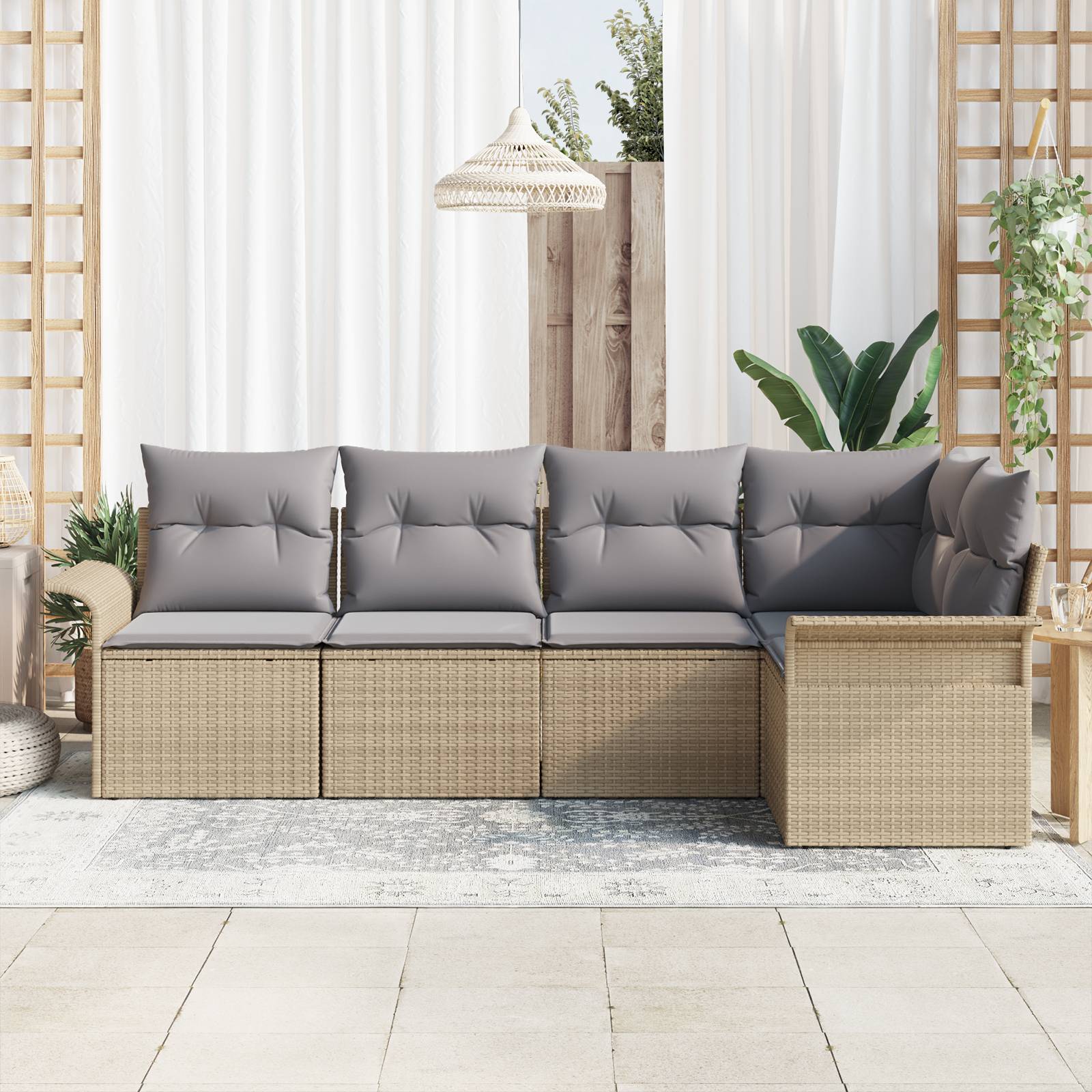 vidaXL 5-teiliges Garten Sofaset mit Kissen Beige Poly Rattan