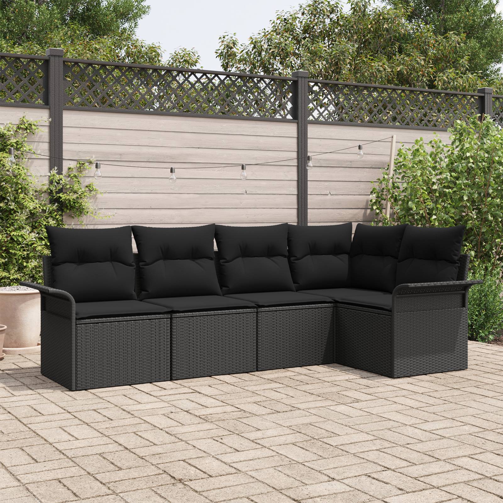 vidaXL 5-teiliges Garten Sofa Set mit Kissen Schwarz Poly Rattan