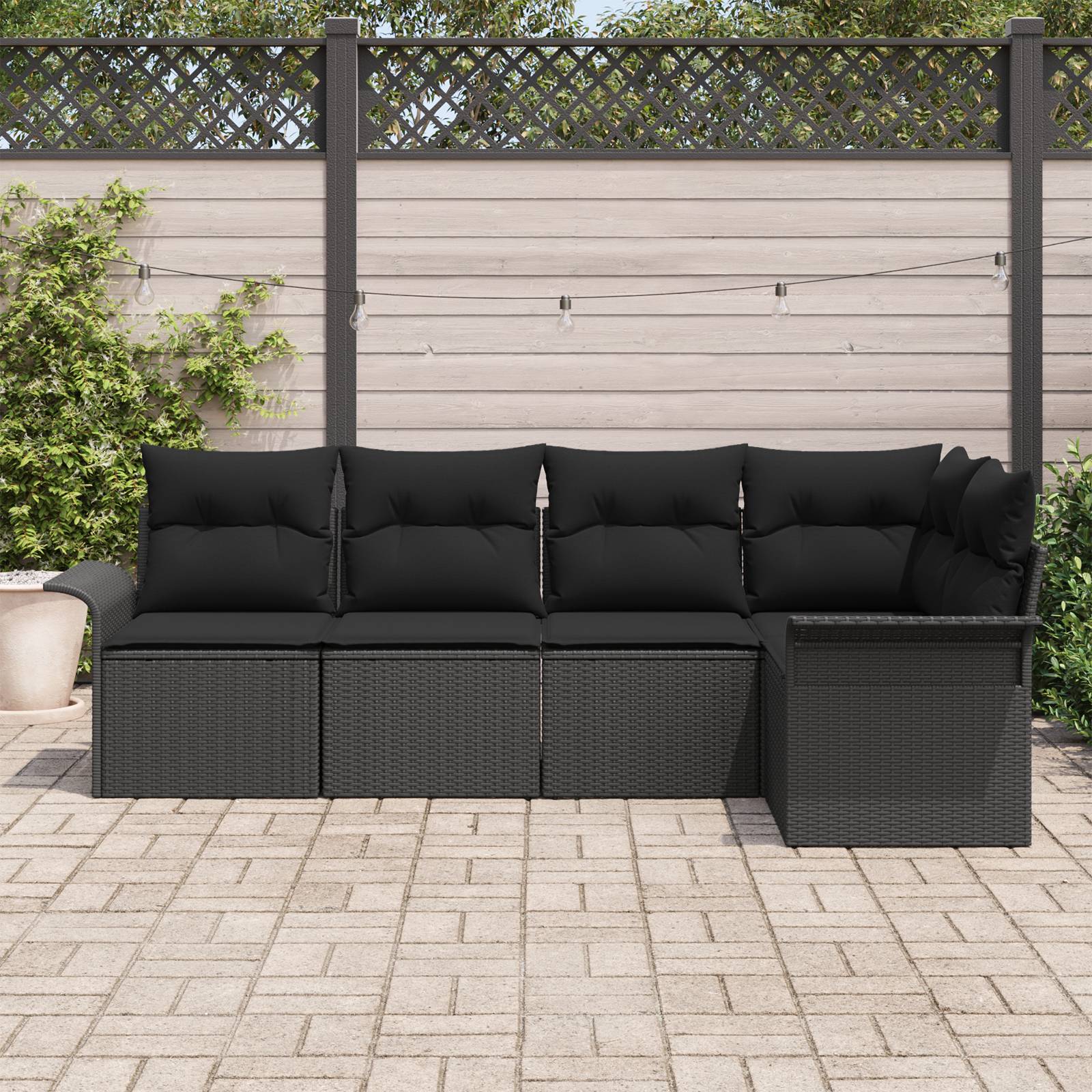vidaXL 5-teiliges Garten Sofa Set mit Kissen Schwarz Poly Rattan