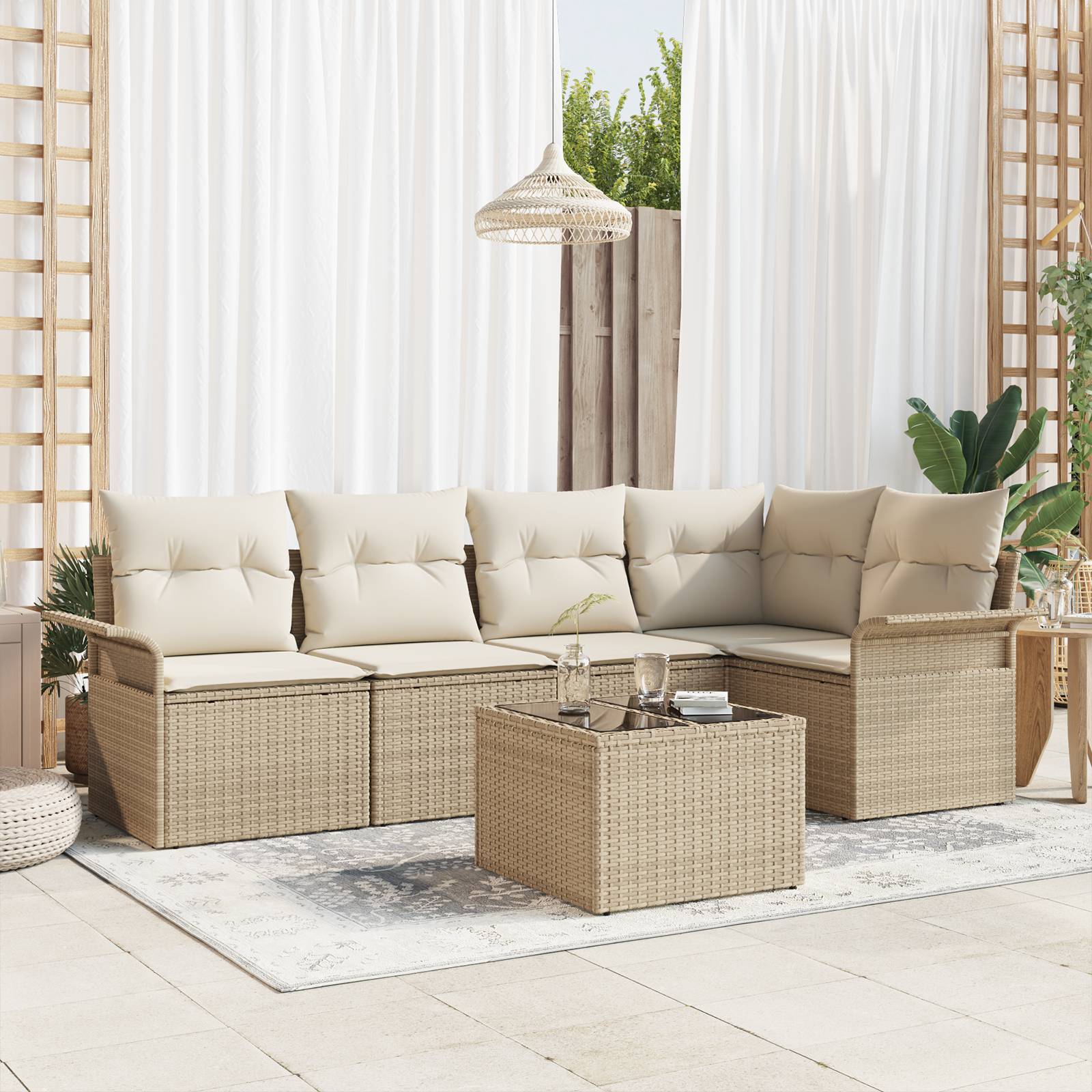 vidaXL 6-teiliges Garten Sofa Set mit Kissen Braunes Poly Rattan