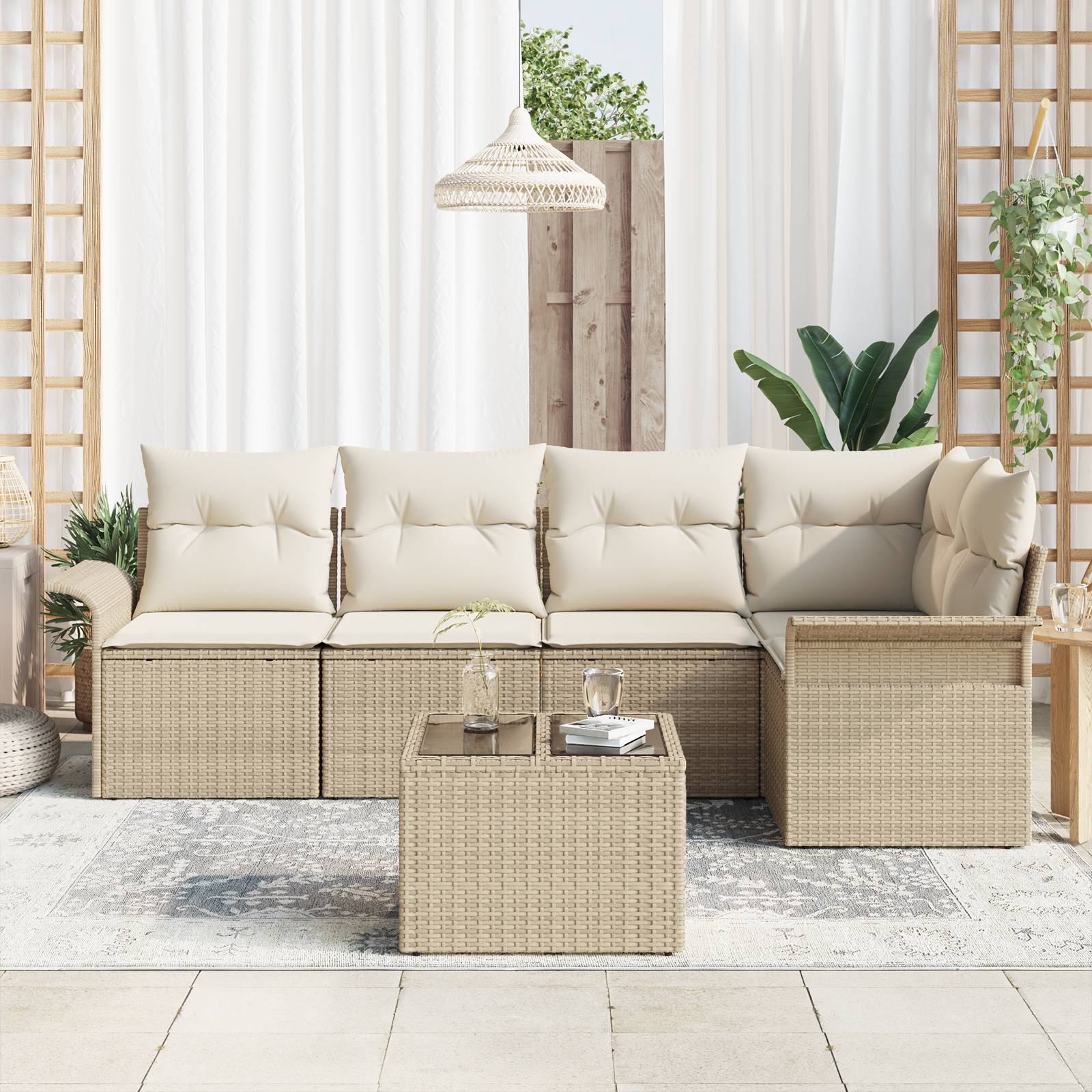 vidaXL 6-teiliges Garten Sofa Set mit Kissen Braunes Poly Rattan