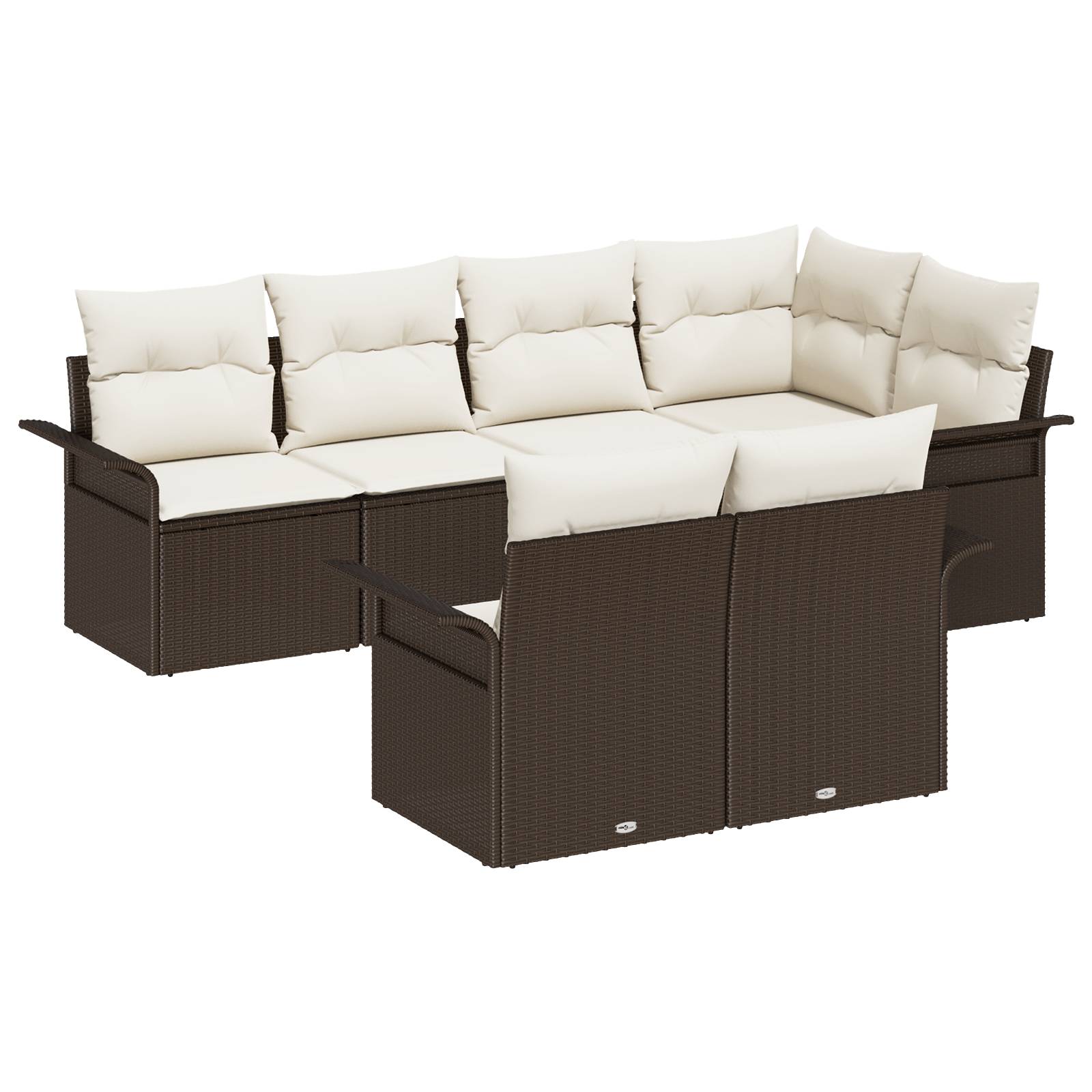 vidaXL 7-teiliges Gartensofa-Set mit Kissen in braunem Poly-Rattan
