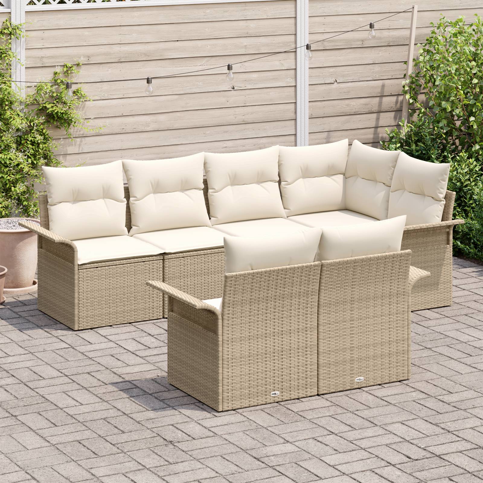 vidaXL 7-teiliges Garten Sofa Set mit Kissen Beige Poly Rattan
