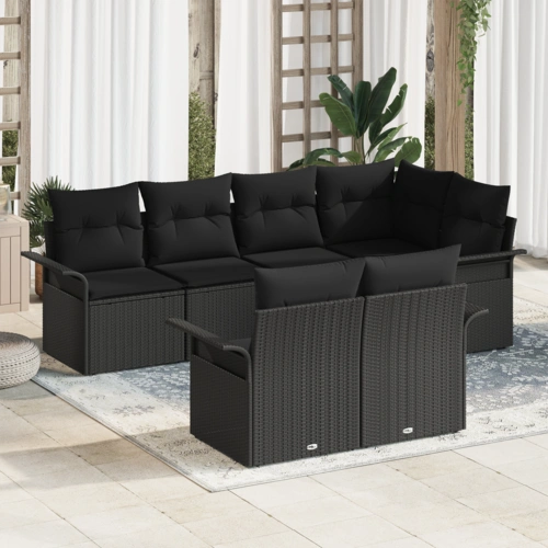 vidaXL 7-teiliges Garten-Sofa-Set mit Kissen Schwarz Poly-Rattan vidaXL 7-teiliges Garten-Sofa-Set mit Kissen Schwarz Poly-Rattan