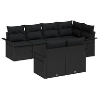 vidaXL 7-teiliges Garten-Sofa-Set mit Kissen Schwarz Poly-Rattan vidaXL 7-teiliges Garten-Sofa-Set mit Kissen Schwarz Poly-Rattan