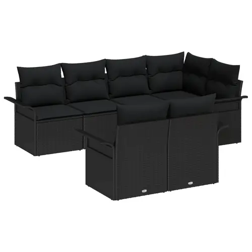 vidaXL 7-teiliges Garten-Sofa-Set mit Kissen Schwarz Poly-Rattan vidaXL 7-teiliges Garten-Sofa-Set mit Kissen Schwarz Poly-Rattan