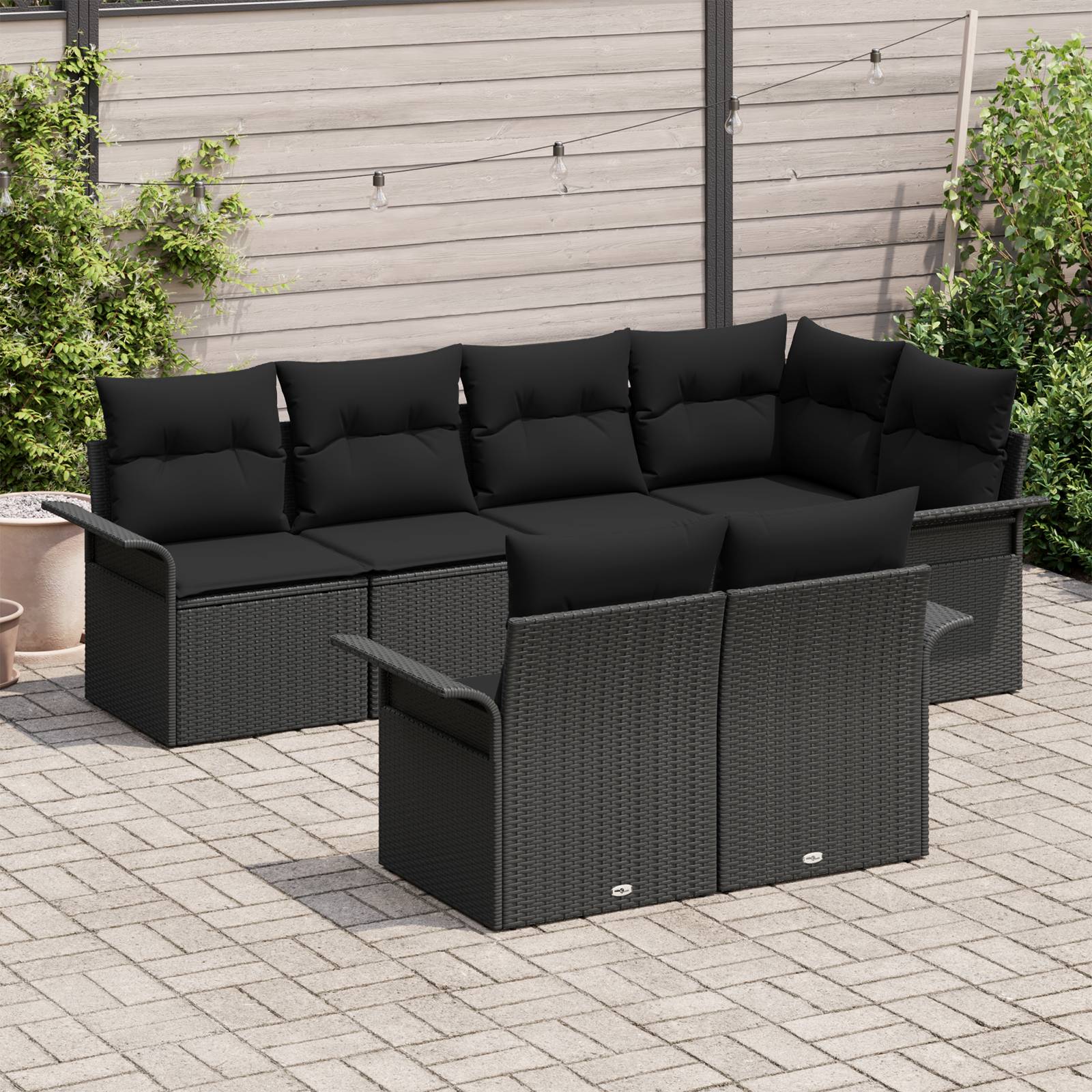vidaXL 7-teiliges Garten-Sofa-Set mit Kissen Schwarz Poly-Rattan