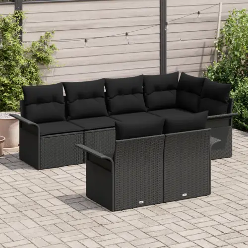 vidaXL 7-teiliges Garten-Sofa-Set mit Kissen Schwarz Poly-Rattan vidaXL 7-teiliges Garten-Sofa-Set mit Kissen Schwarz Poly-Rattan