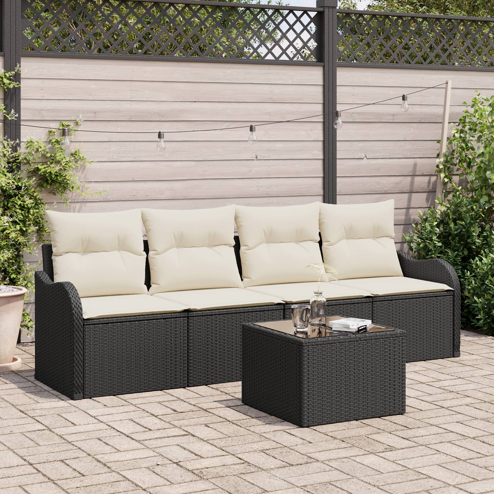 vidaXL 5-teiliges Garten Sofa Set mit Kissen Schwarz Poly Rattan