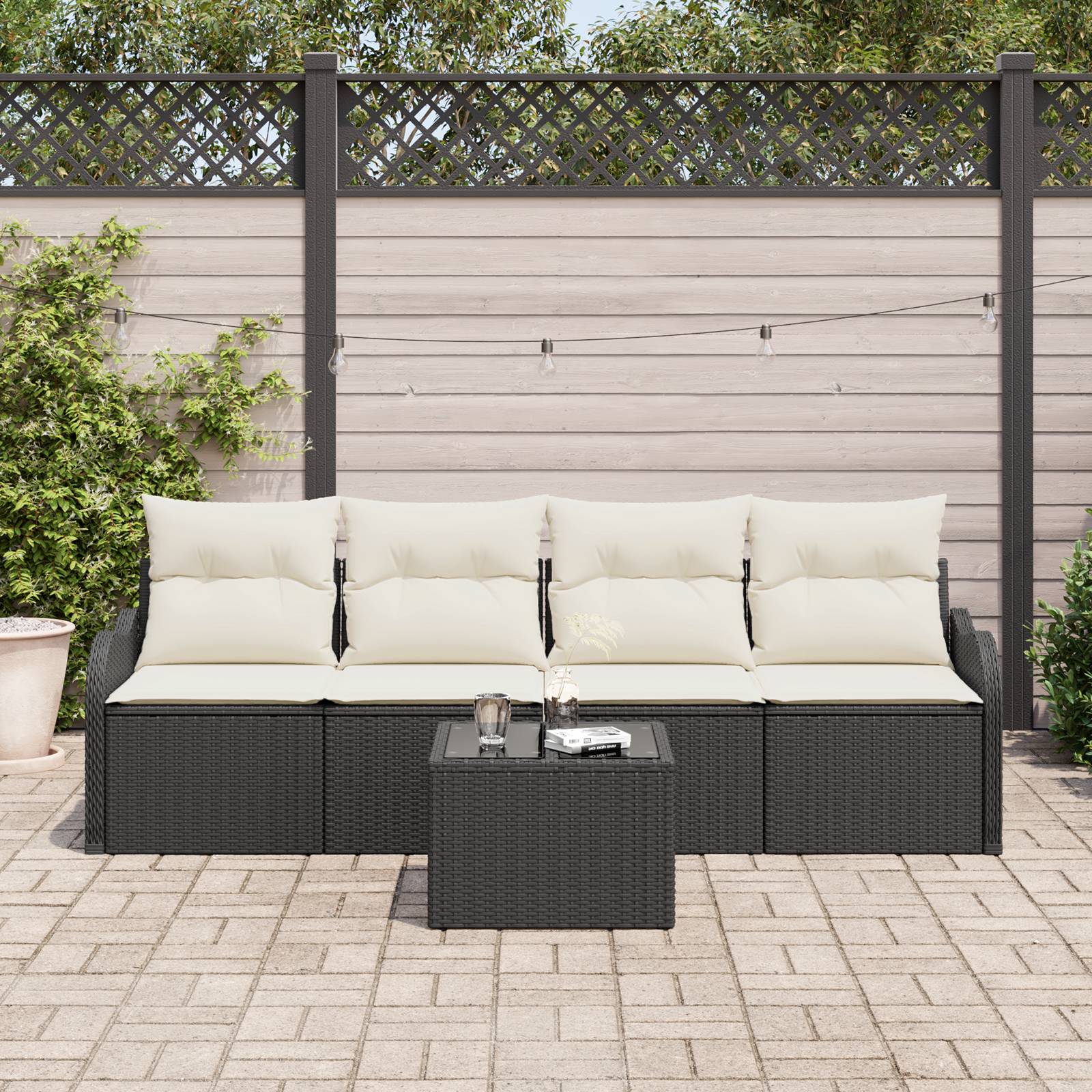 vidaXL 5-teiliges Garten Sofa Set mit Kissen Schwarz Poly Rattan