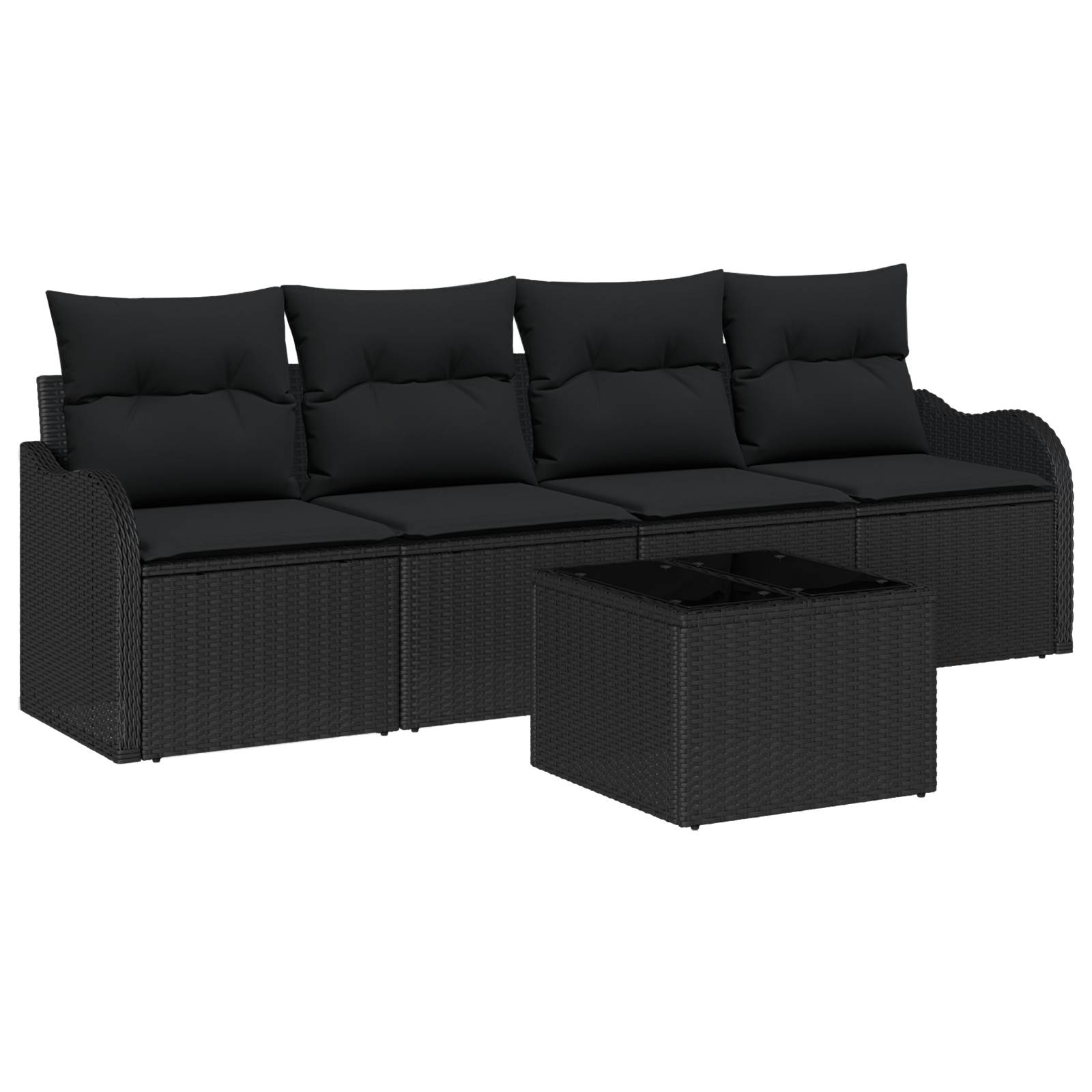 vidaXL 5-teiliges Garten-Sofa-Set mit Kissen Schwarz Poly Rattan